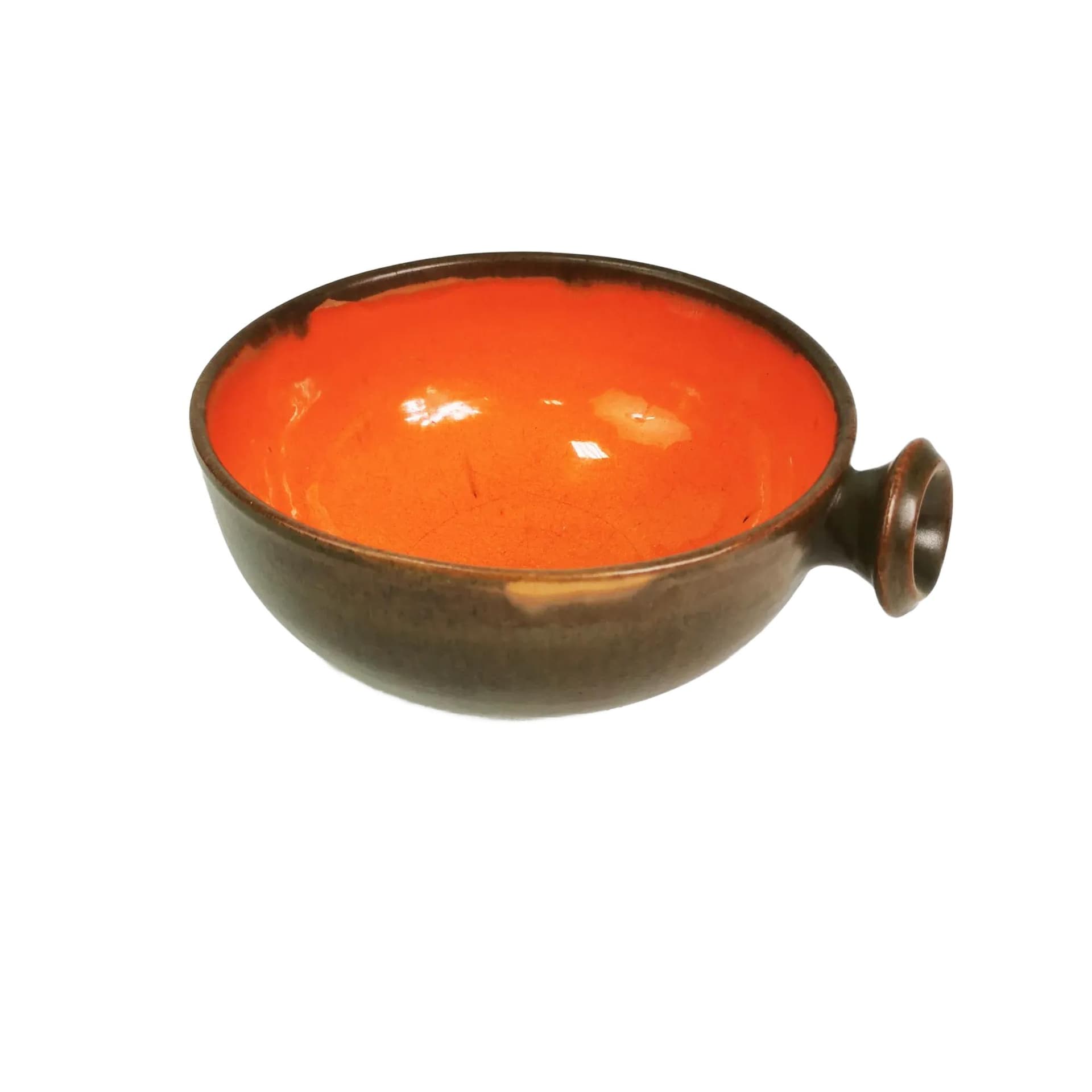 Bowl with Handle, brown, orange, stoneware, Denmark, 1960s