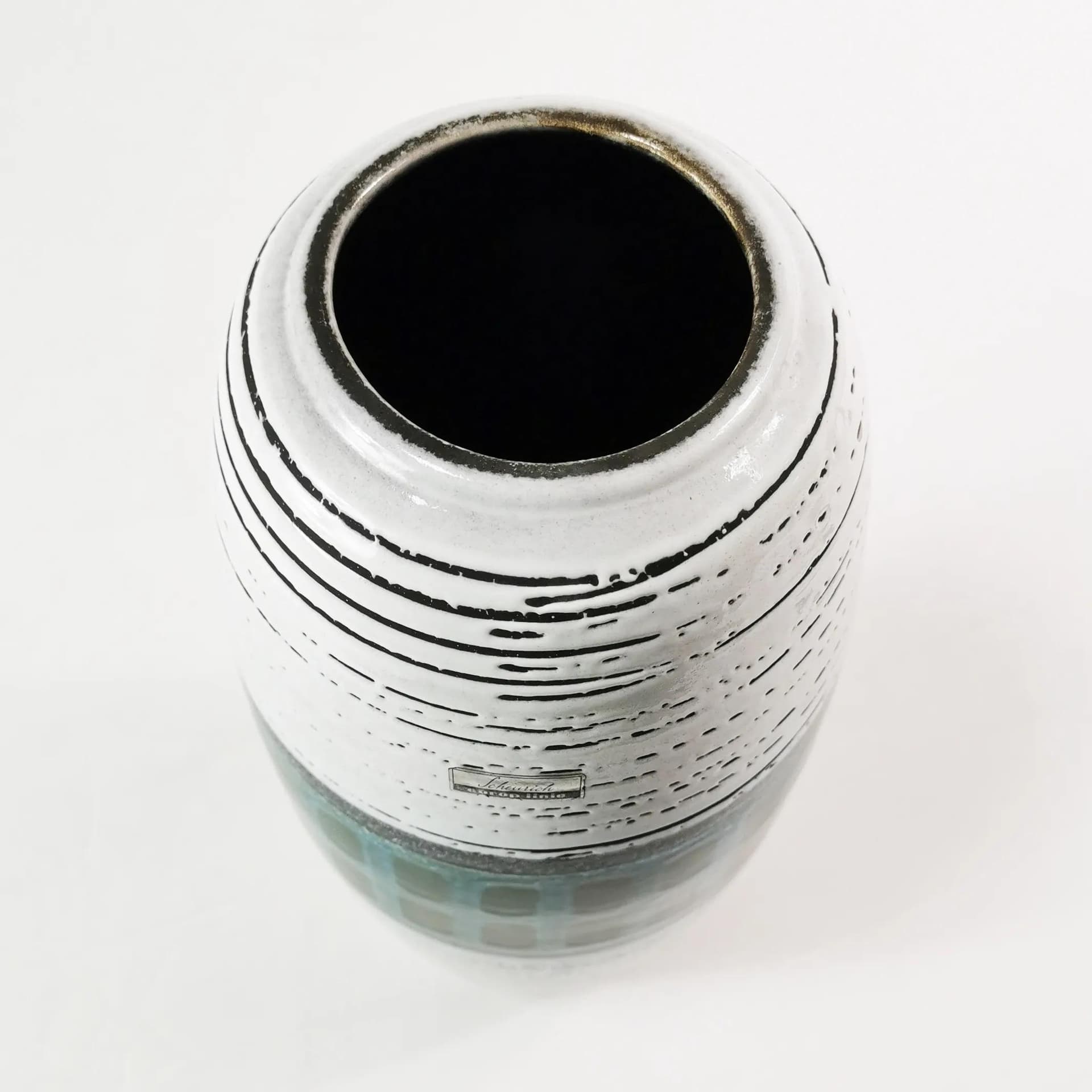 Wazon, modernistyczny, biały szary czarny niebieski zielony, kamionka, Scheurich, Niemcy, lata 70. - 340660