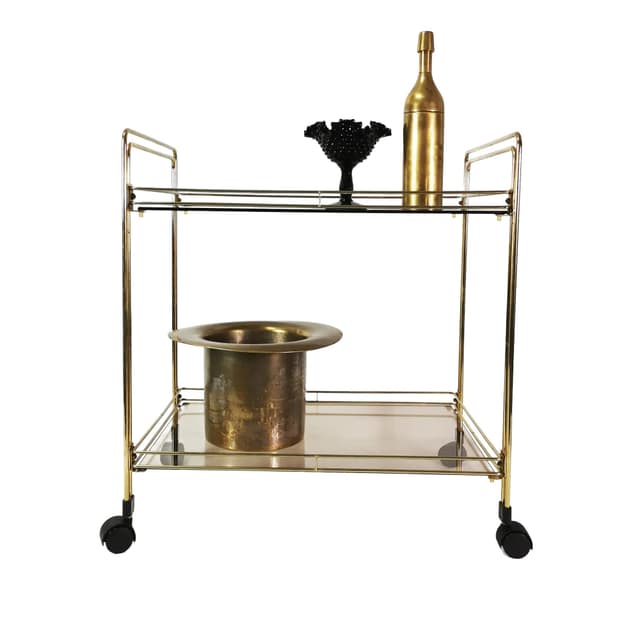 Bar cart minimalist, gold metal, smoked glass, Germany, 1970s. - DIMENSION