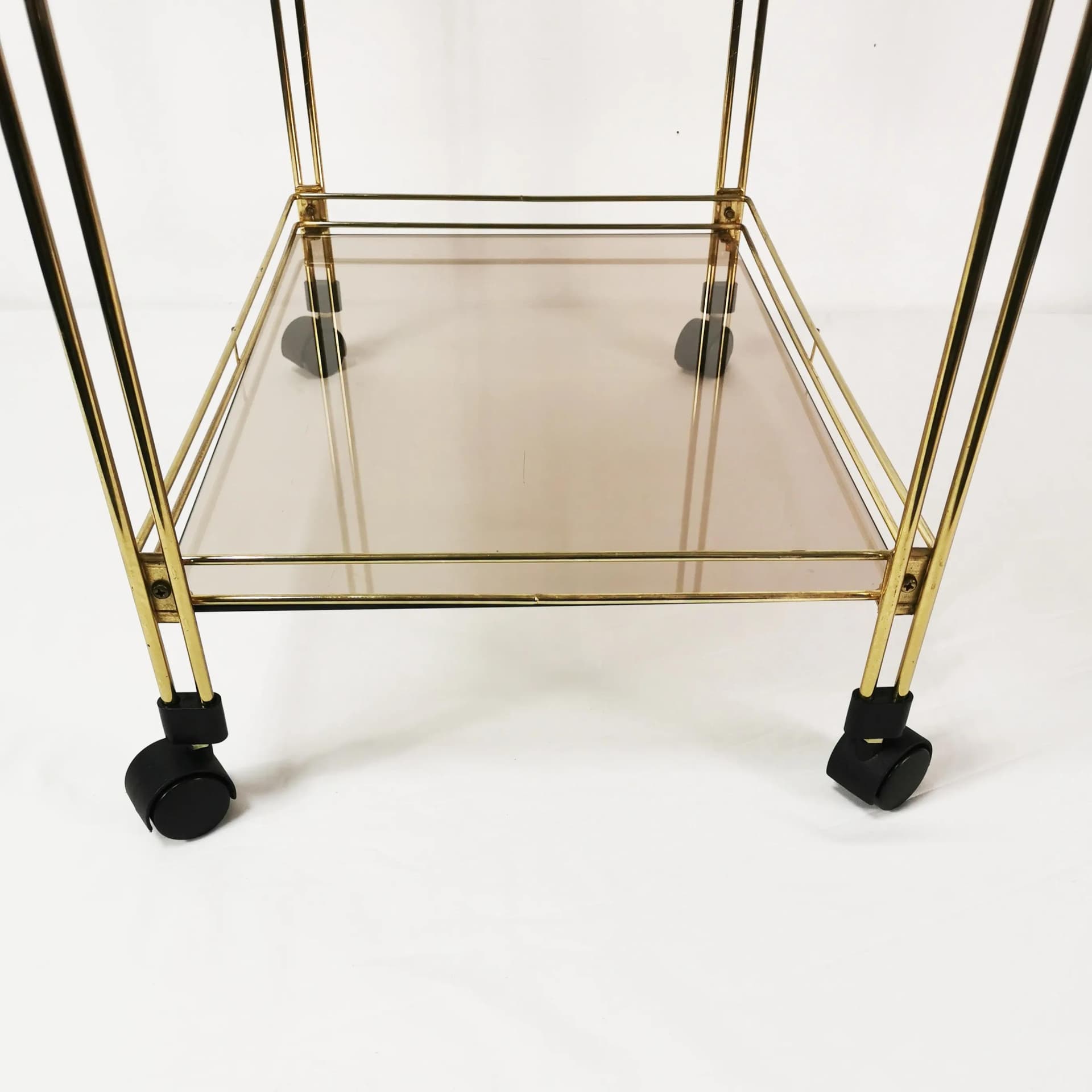Bar cart minimalist, gold metal, smoked glass, Germany, 1970s. - 340630