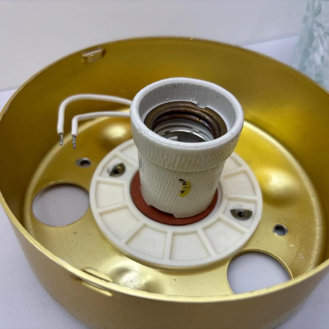 Plafon, szkło transparentne, aluminium złoty, VEB Görlitz, Niemcy, lata 80. - 25479