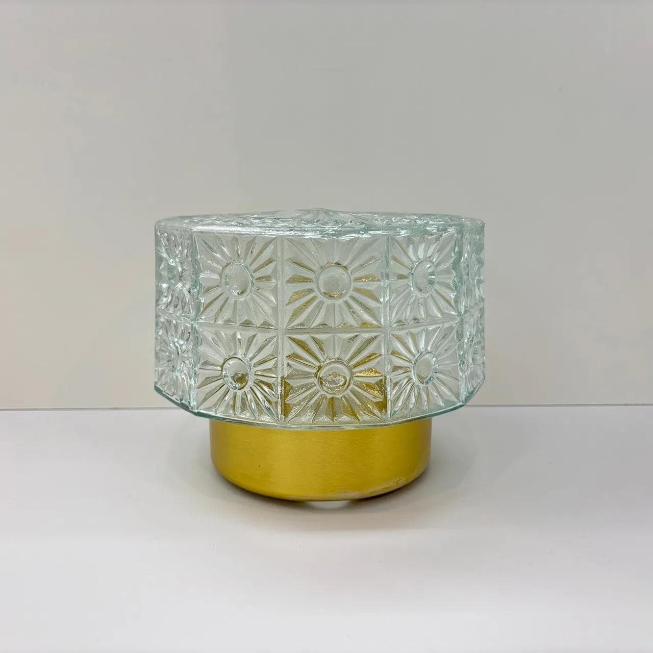 Plafon, szkło transparentne, aluminium złoty, VEB Görlitz, Niemcy, lata 80. - 25474