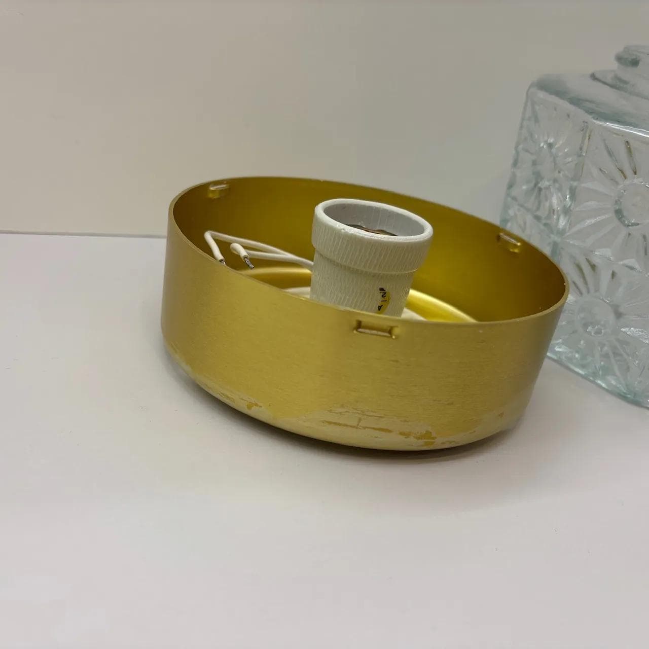 Plafon, szkło transparentne, aluminium złoty, VEB Görlitz, Niemcy, lata 80. - 25477