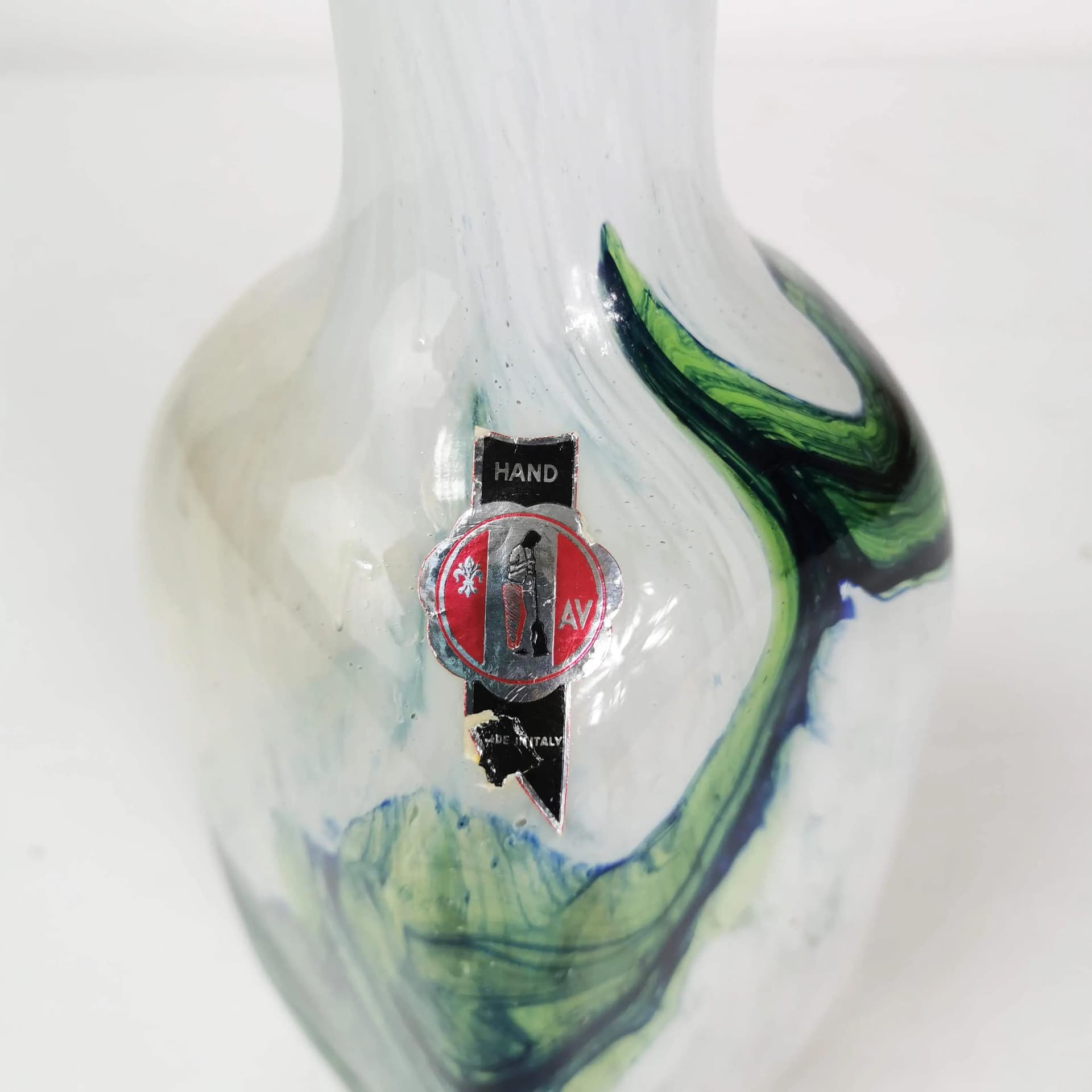 Vase, white green blue, glass, Italy, 1970s. - 340479