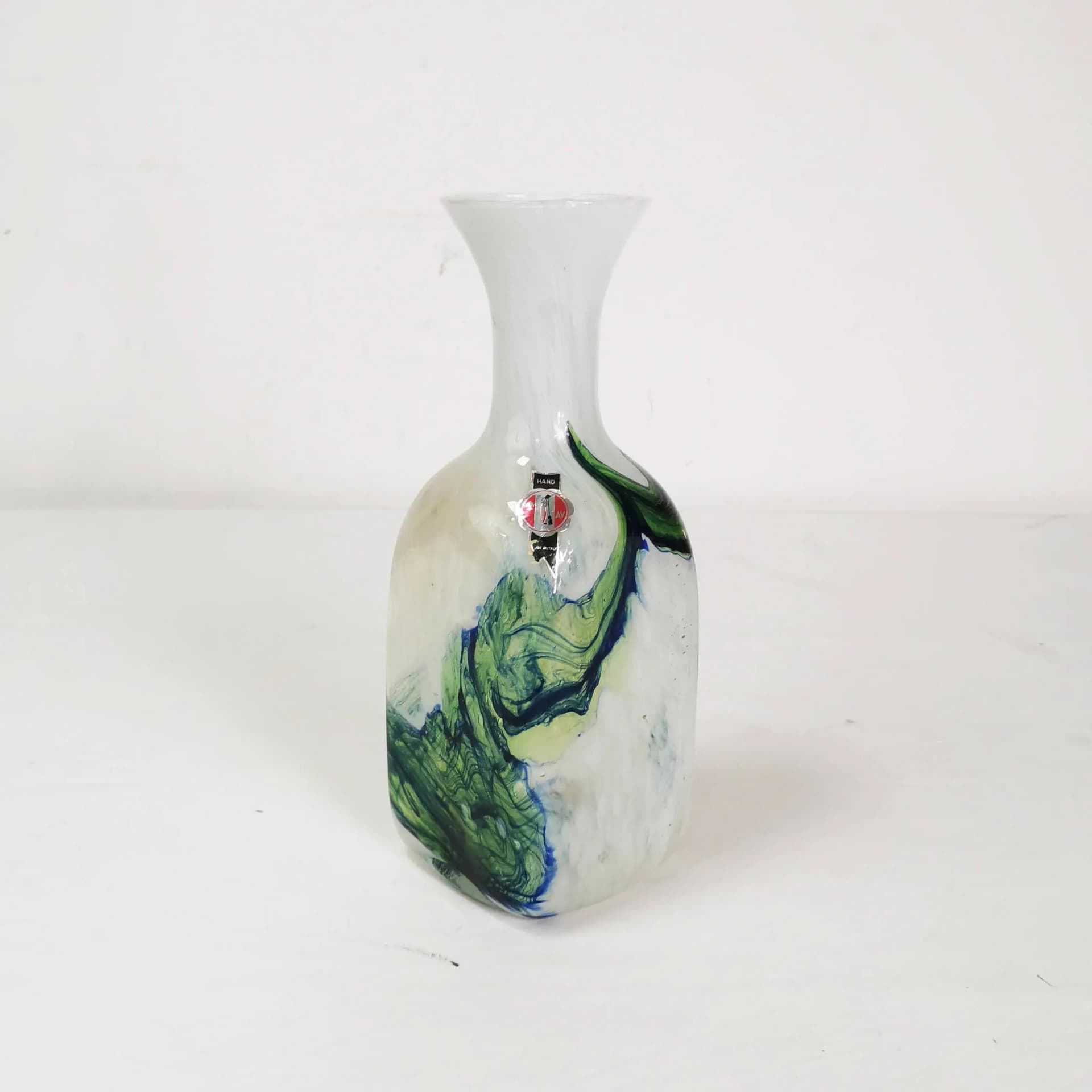 Vase, white green blue, glass, Italy, 1970s. - 340482