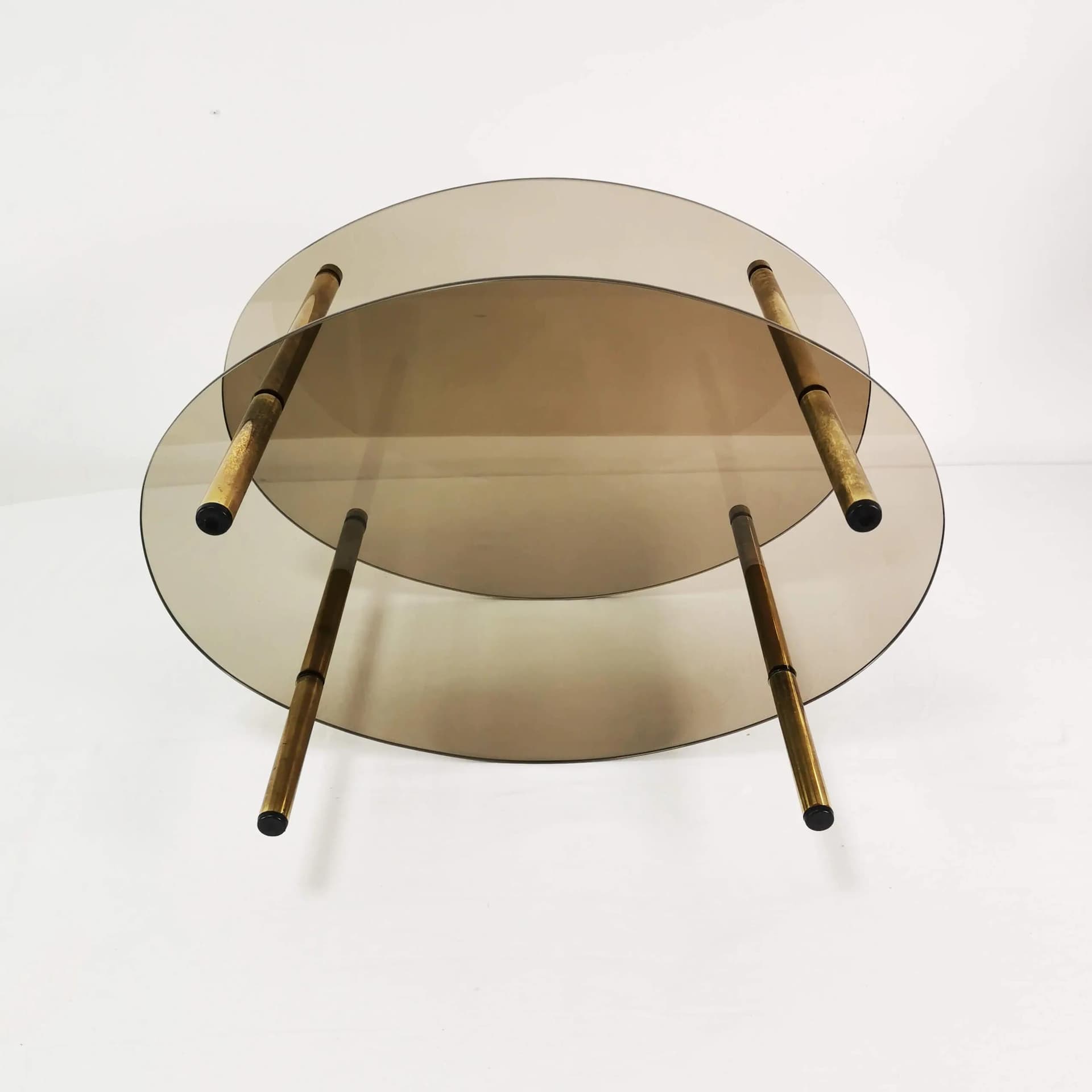 Oval Side Table, brass, smoked glass, Germany, 1960s. - 340426