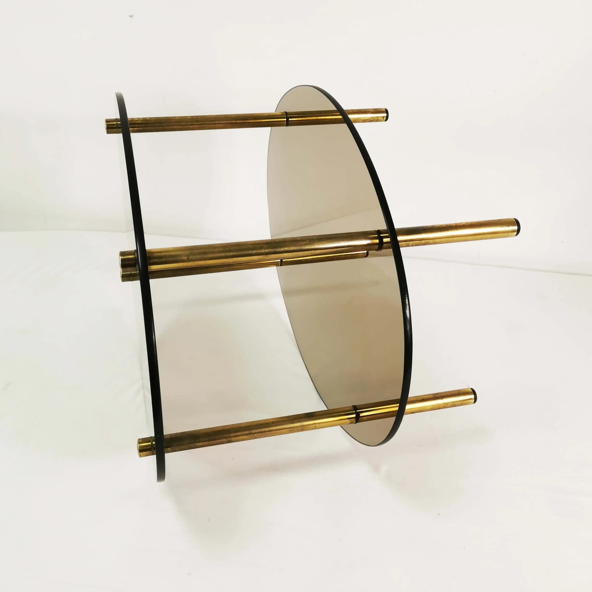 Oval Side Table, brass, smoked glass, Germany, 1960s. - 340424