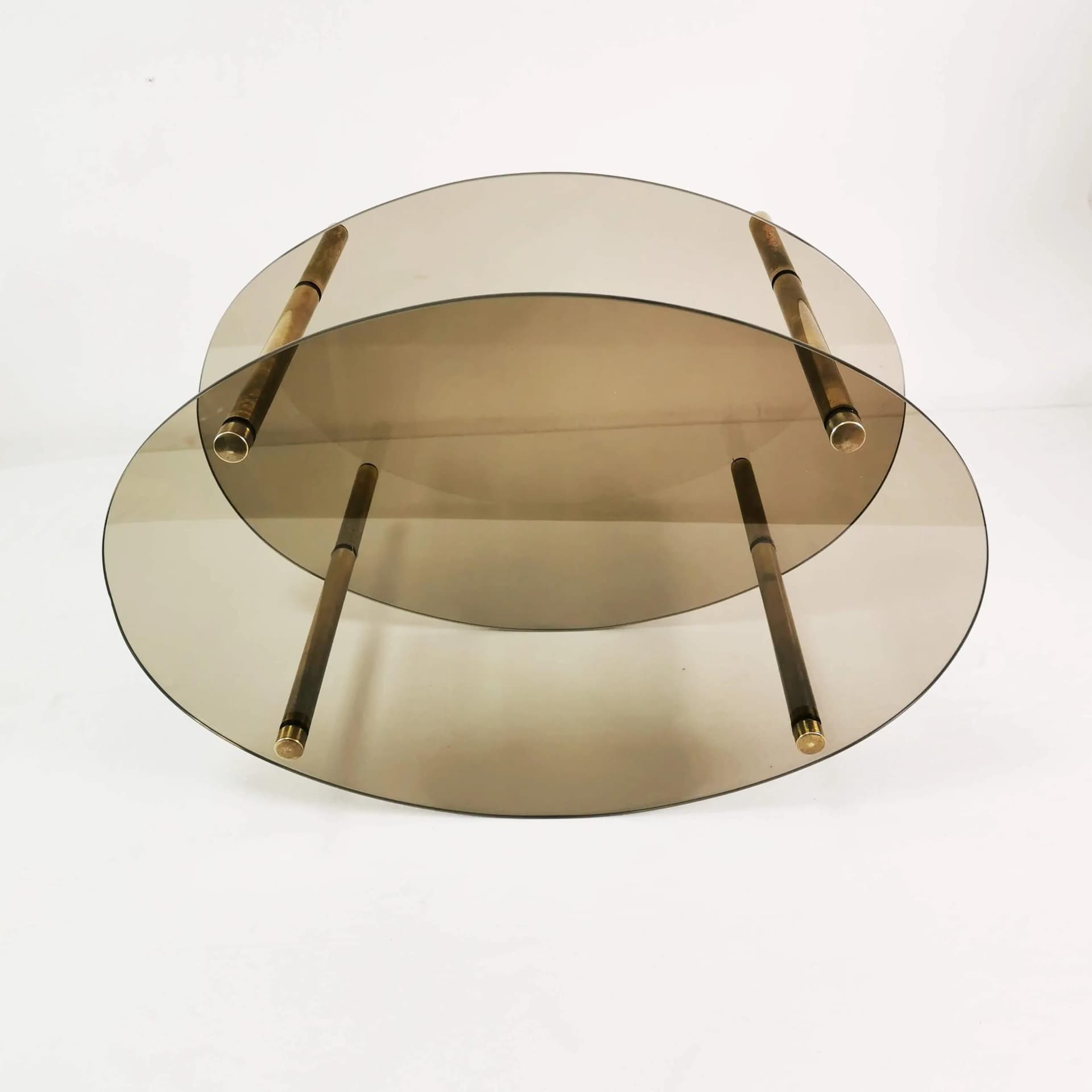 Oval Side Table, brass, smoked glass, Germany, 1960s. - 340425
