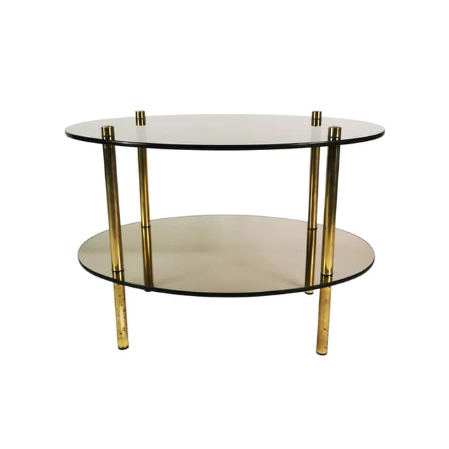 Oval Side Table, brass, smoked glass, Germany, 1960s. - DIMENSION