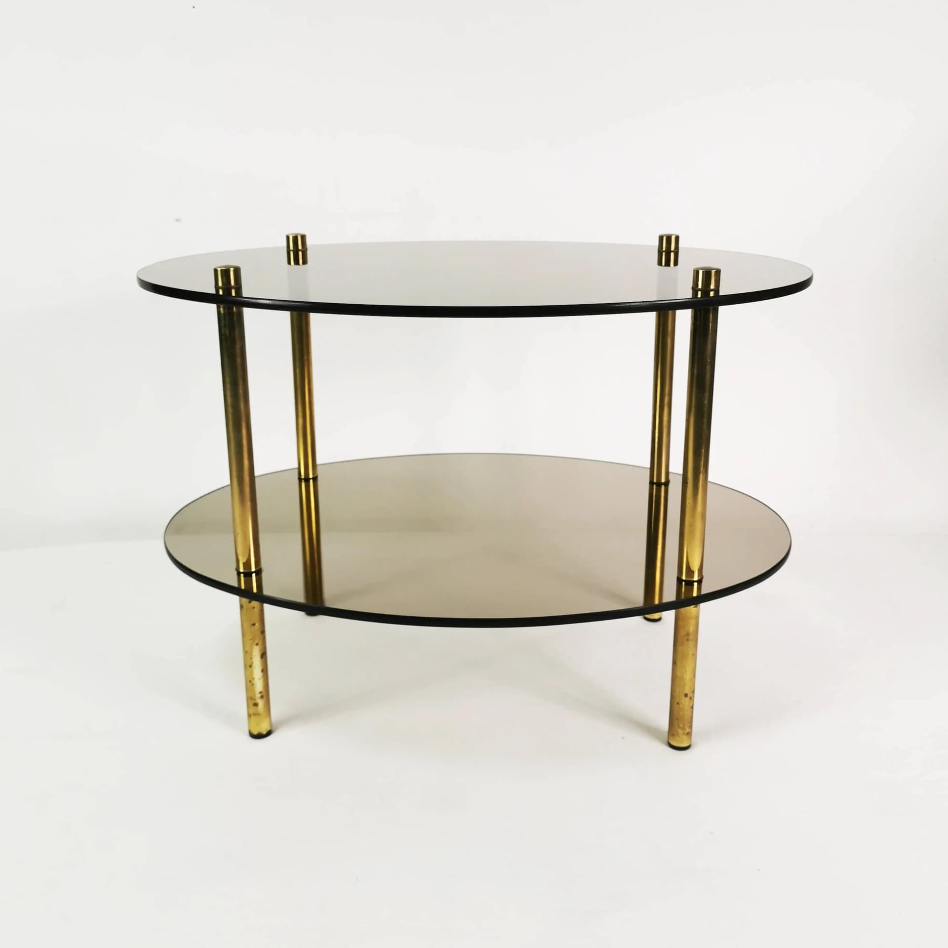 Oval Side Table, brass, smoked glass, Germany, 1960s. - 340427