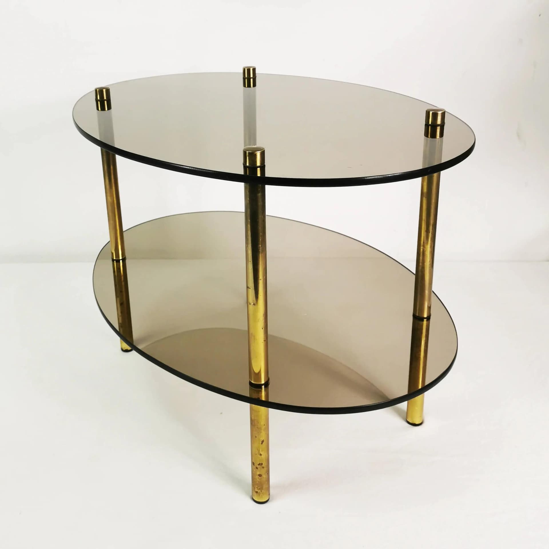 Oval Side Table, brass, smoked glass, Germany, 1960s. - 340423