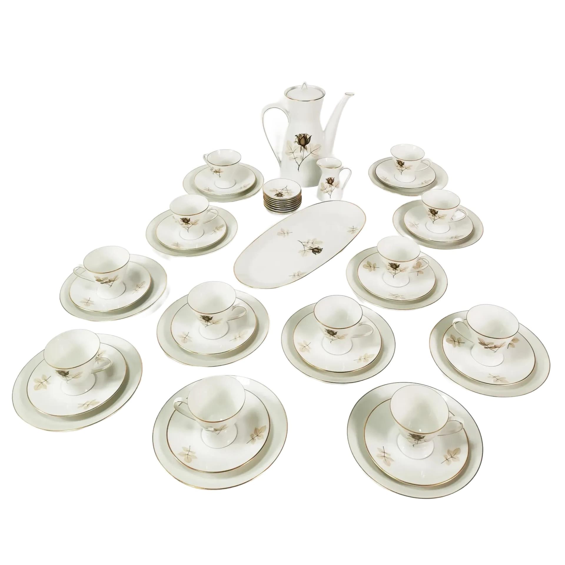 Coffee and Dessert Set Art Deco, white porcelain, by R. Loewy, Rosenthal, Germany, 1950s.