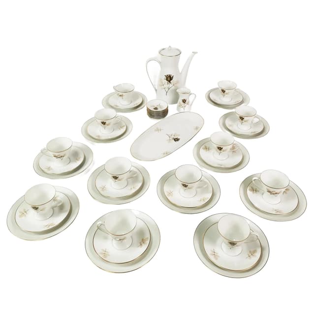 Coffee and Dessert Set Art Deco, white porcelain, by R. Loewy, Rosenthal, Germany, 1950s. - DIMENSION