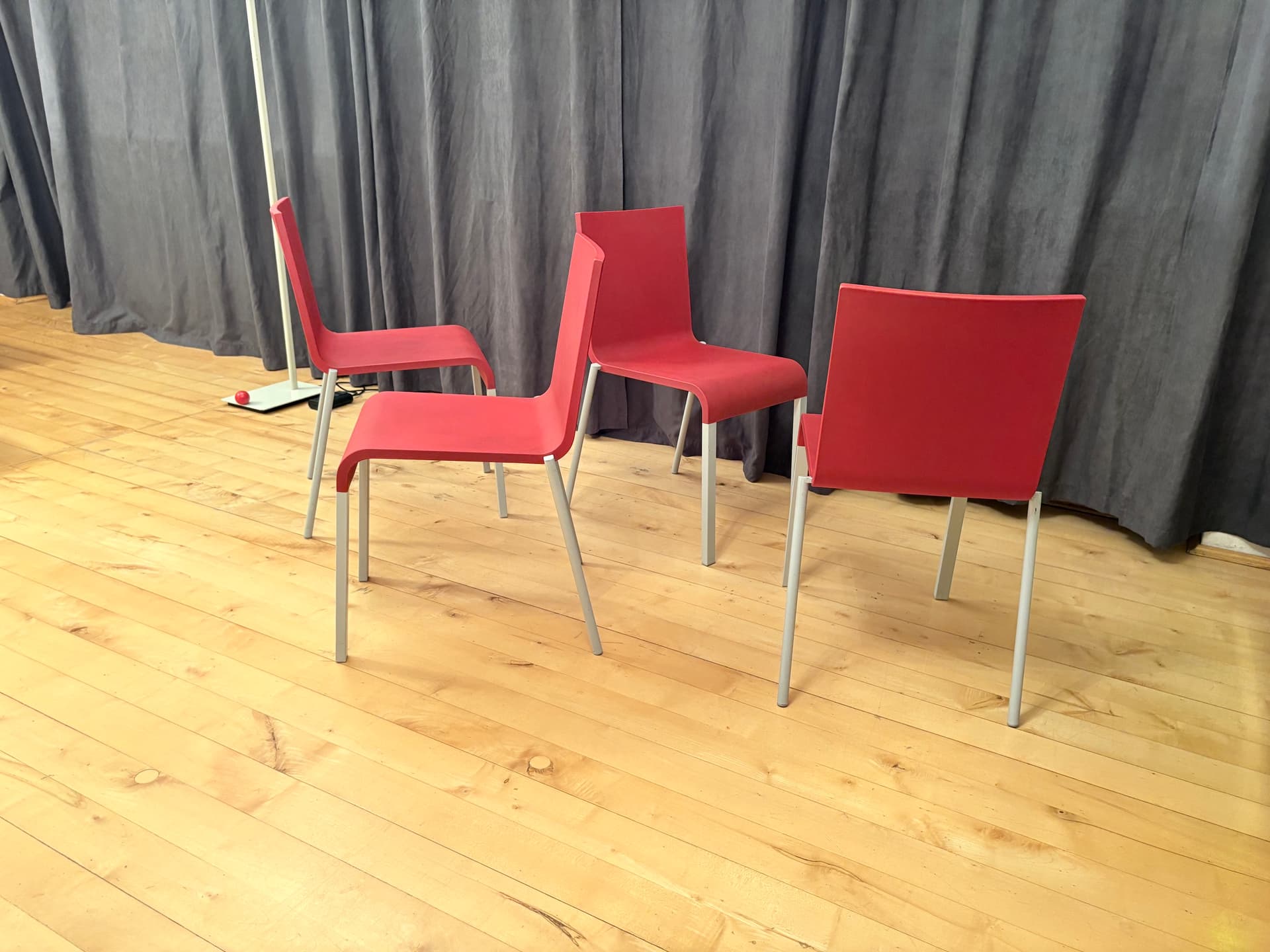 Set of four chairs .03, raspberry red plastic, silver aluminium, by M. van Severen, Vitra, Switzerland - 341308