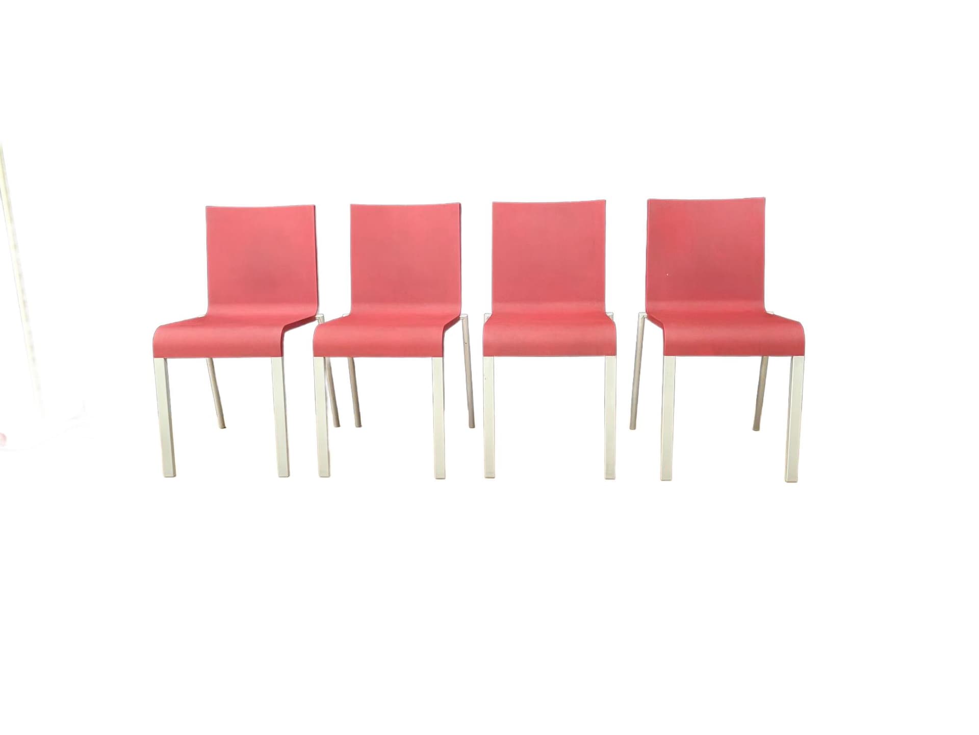 Set of four chairs .03, raspberry red plastic, silver aluminium, by M. van Severen, Vitra, Switzerland