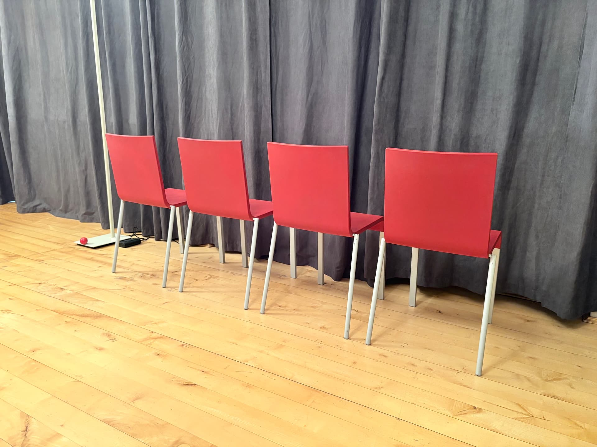 Set of four chairs .03, raspberry red plastic, silver aluminium, by M. van Severen, Vitra, Switzerland - 341302