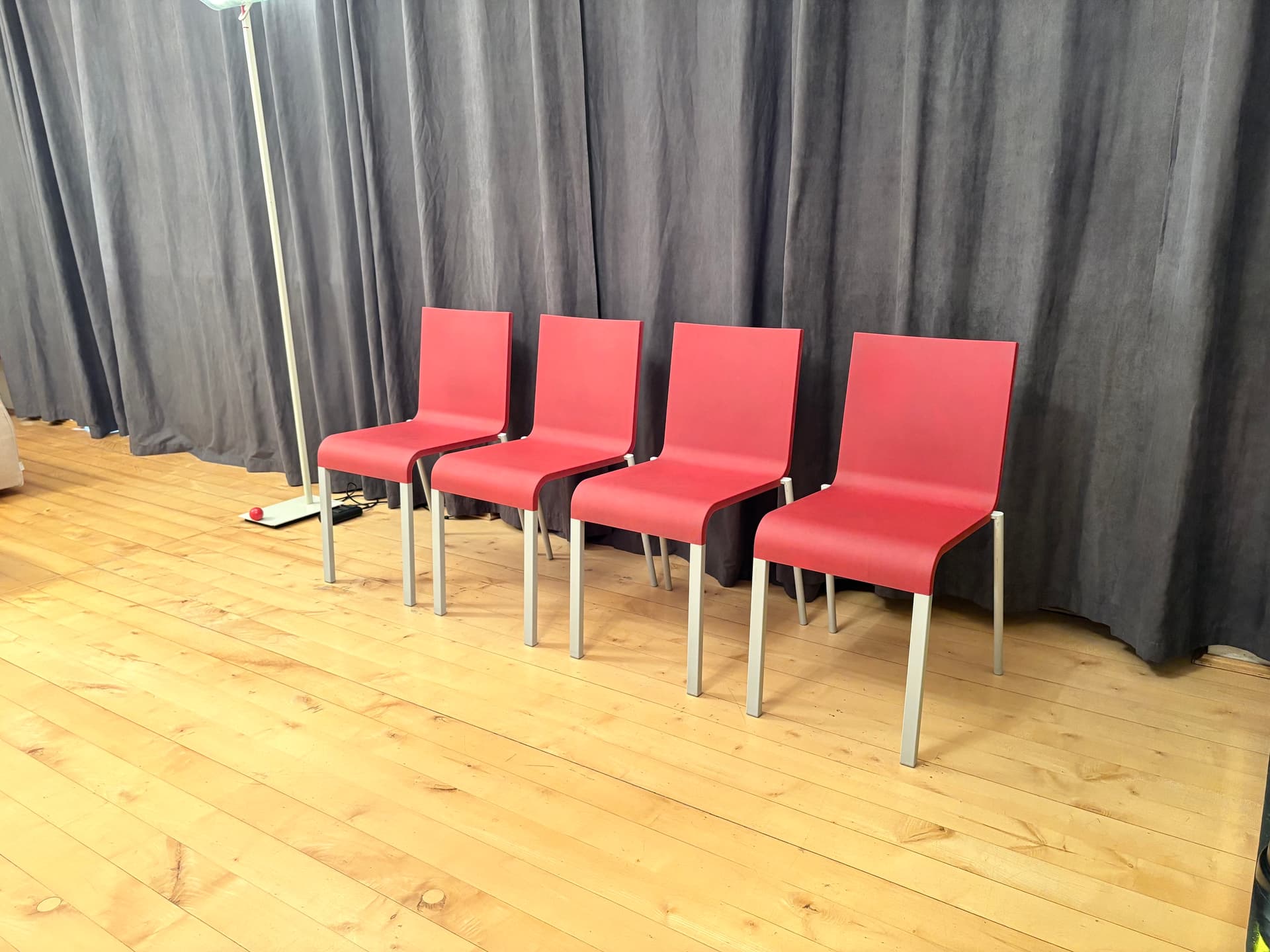 Set of four chairs .03, raspberry red plastic, silver aluminium, by M. van Severen, Vitra, Switzerland - 341296