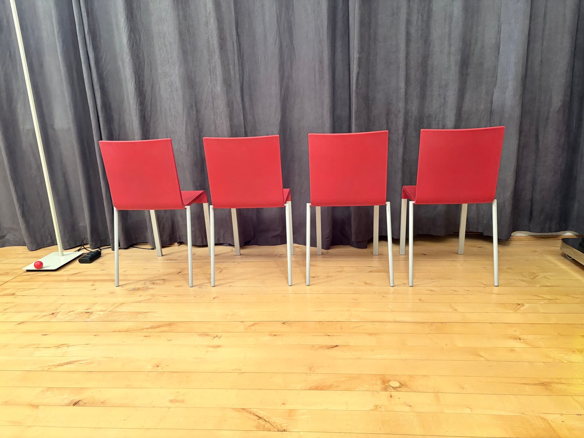Set of four chairs .03, raspberry red plastic, silver aluminium, by M. van Severen, Vitra, Switzerland - 341299