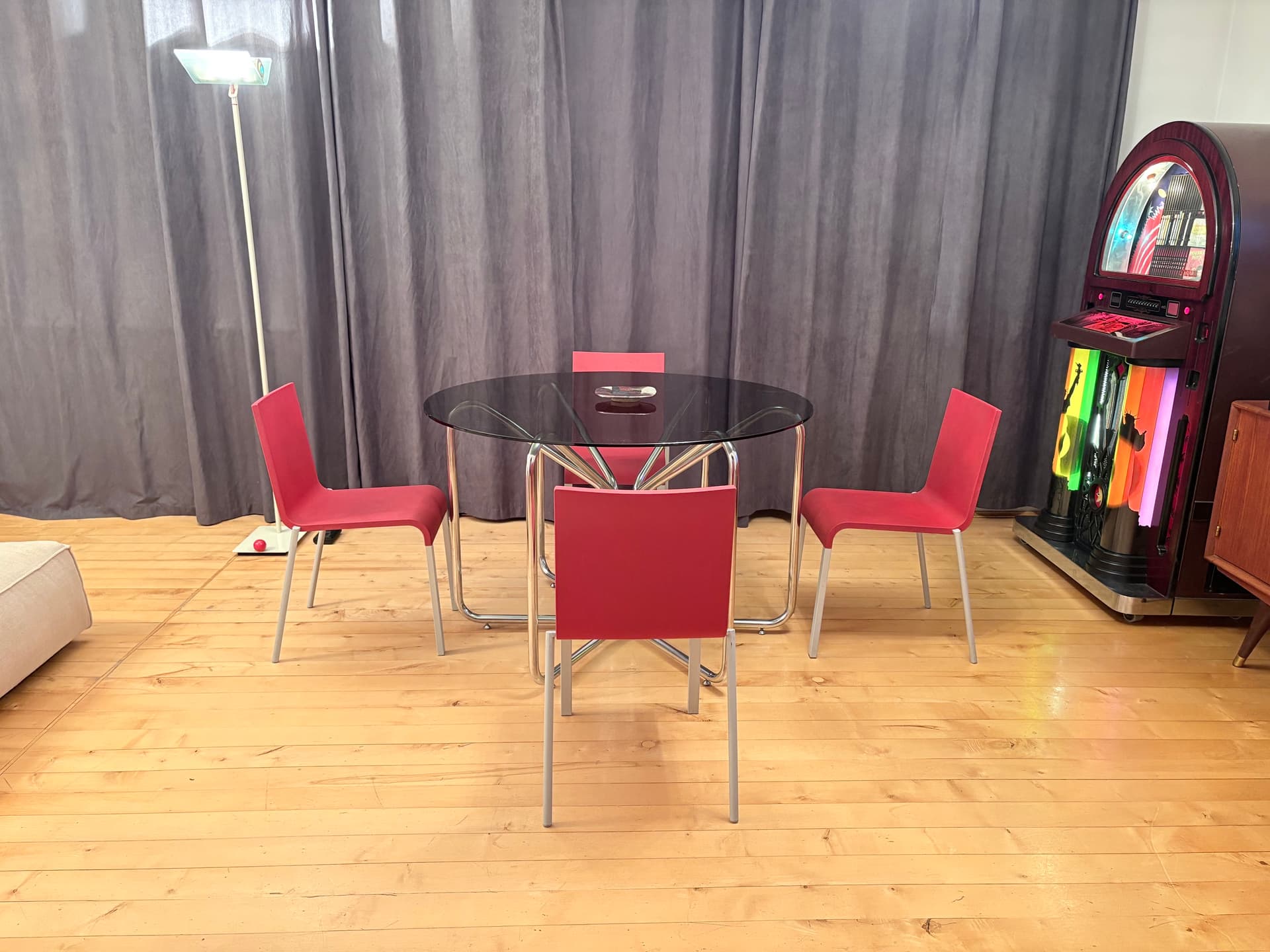 Set of four chairs .03, raspberry red plastic, silver aluminium, by M. van Severen, Vitra, Switzerland - 341310