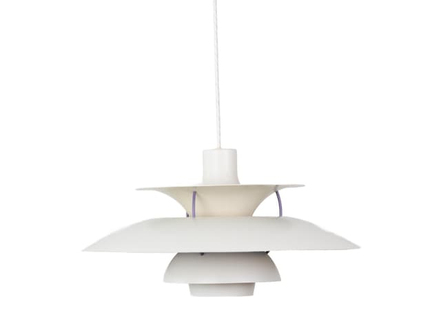 Lampa wisząca PH 5, biały fioletowy, metal, proj. P. Henningsen, Louis Poulsen, Dania, lata 80. - WYMIARY