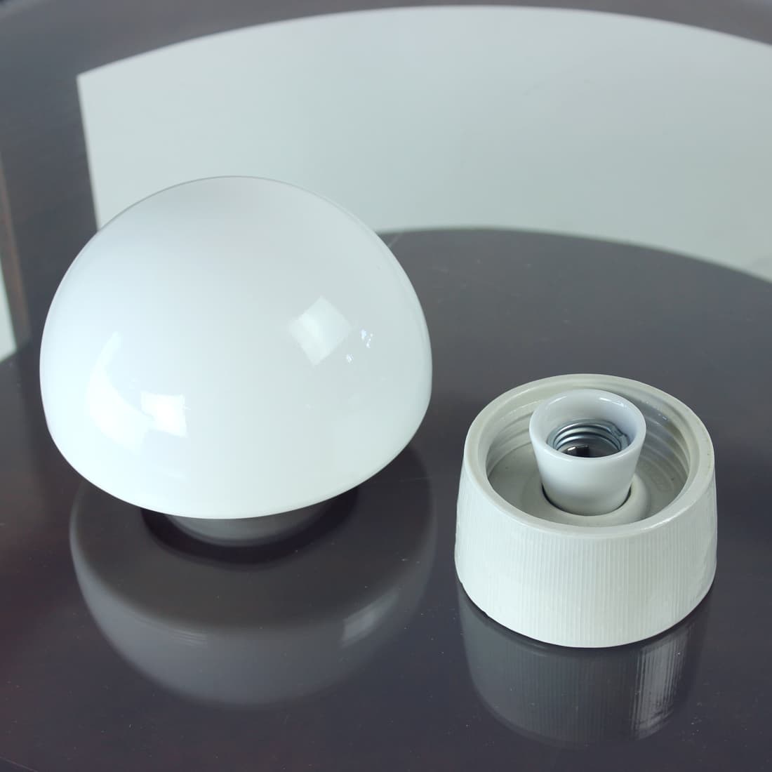 Ceiling Or Wall Lamp, white opaline glass, beige ceramic, Czechoslovakia, 1960s - 341372