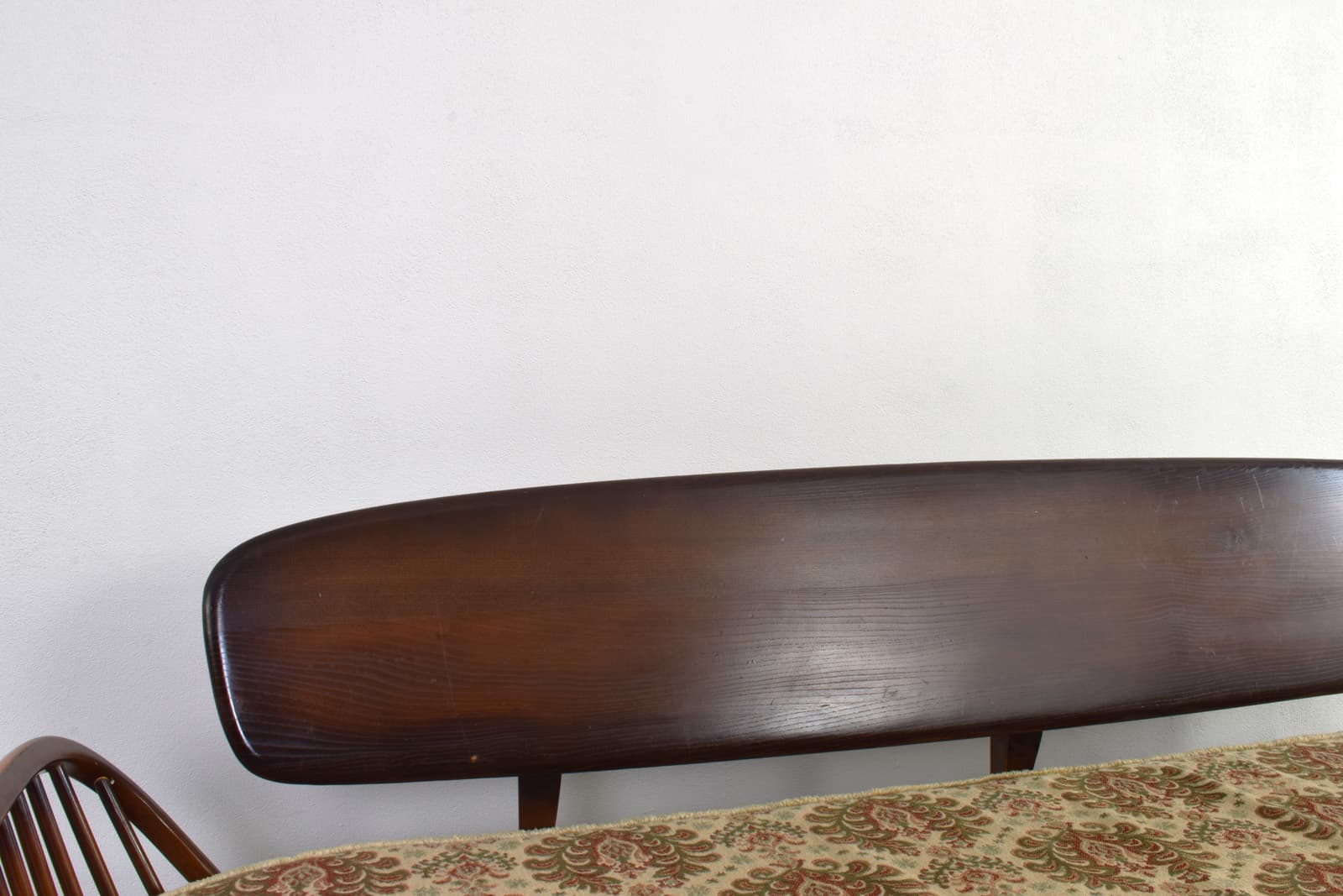 Sofa Studio Couch, beżowa, wiąz brązowy, buk, tkanina, proj. L. Ercolani, Ercol, Wielka Brytania, lata 60. - 341398