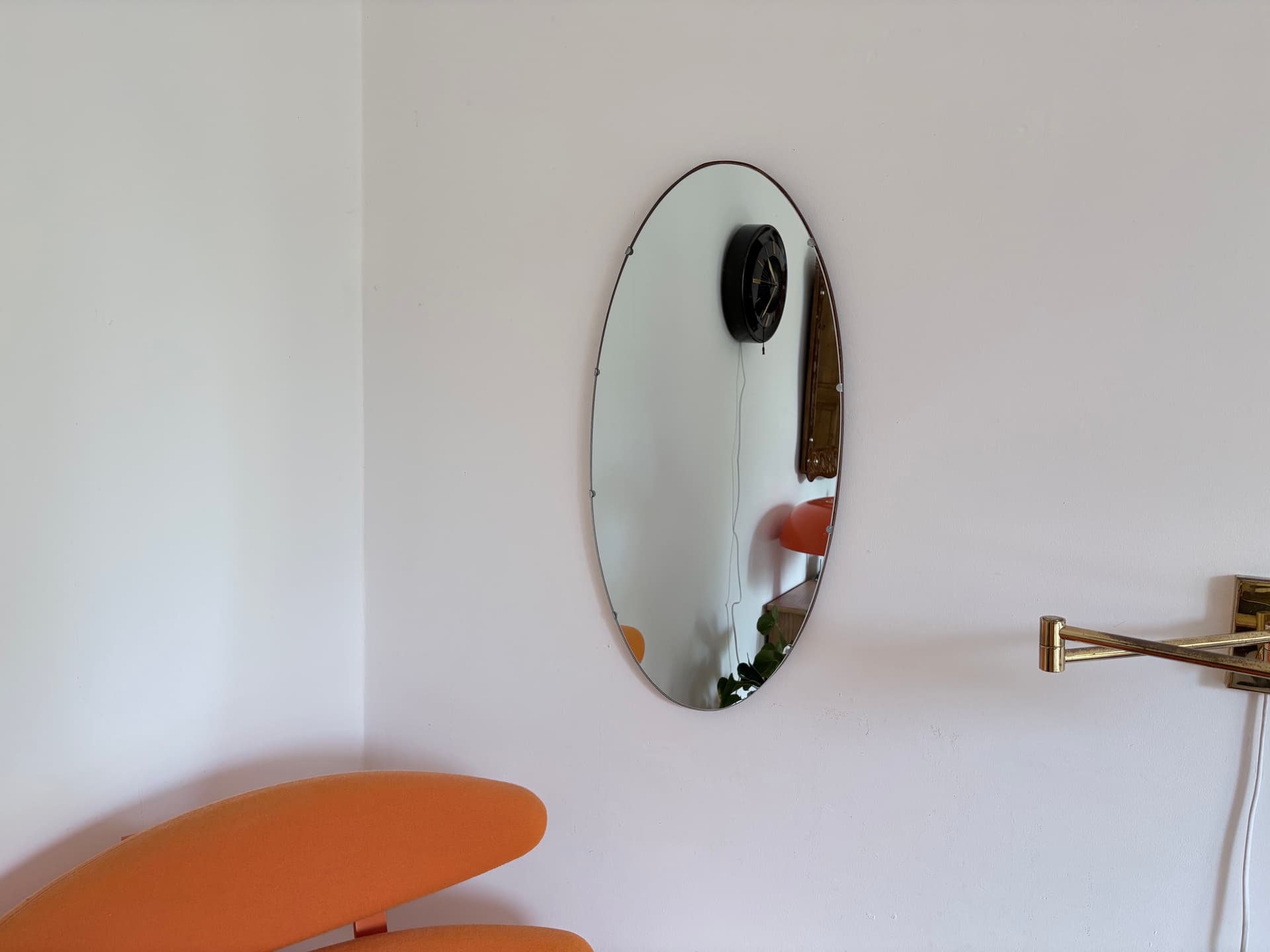 Mirror Rockabilly, silver mirror glass, brown plywood, Germany, 1960s. - 341496