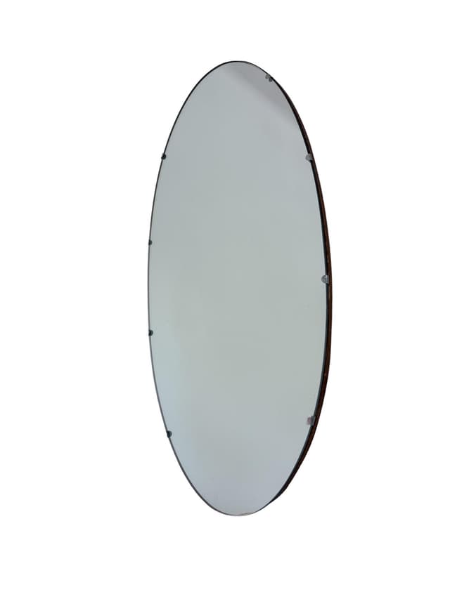 Mirror Rockabilly, silver mirror glass, brown plywood, Germany, 1960s. - DIMENSION