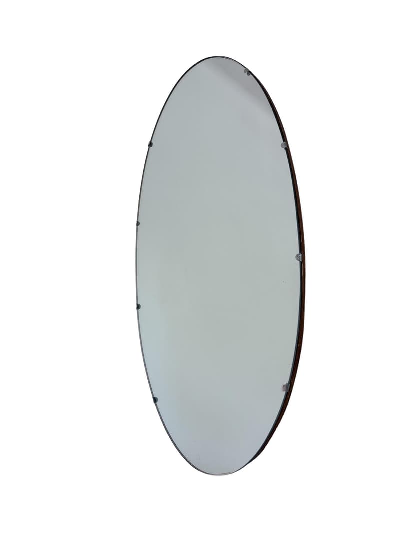 Mirror Rockabilly, silver mirror glass, brown plywood, Germany, 1960s.