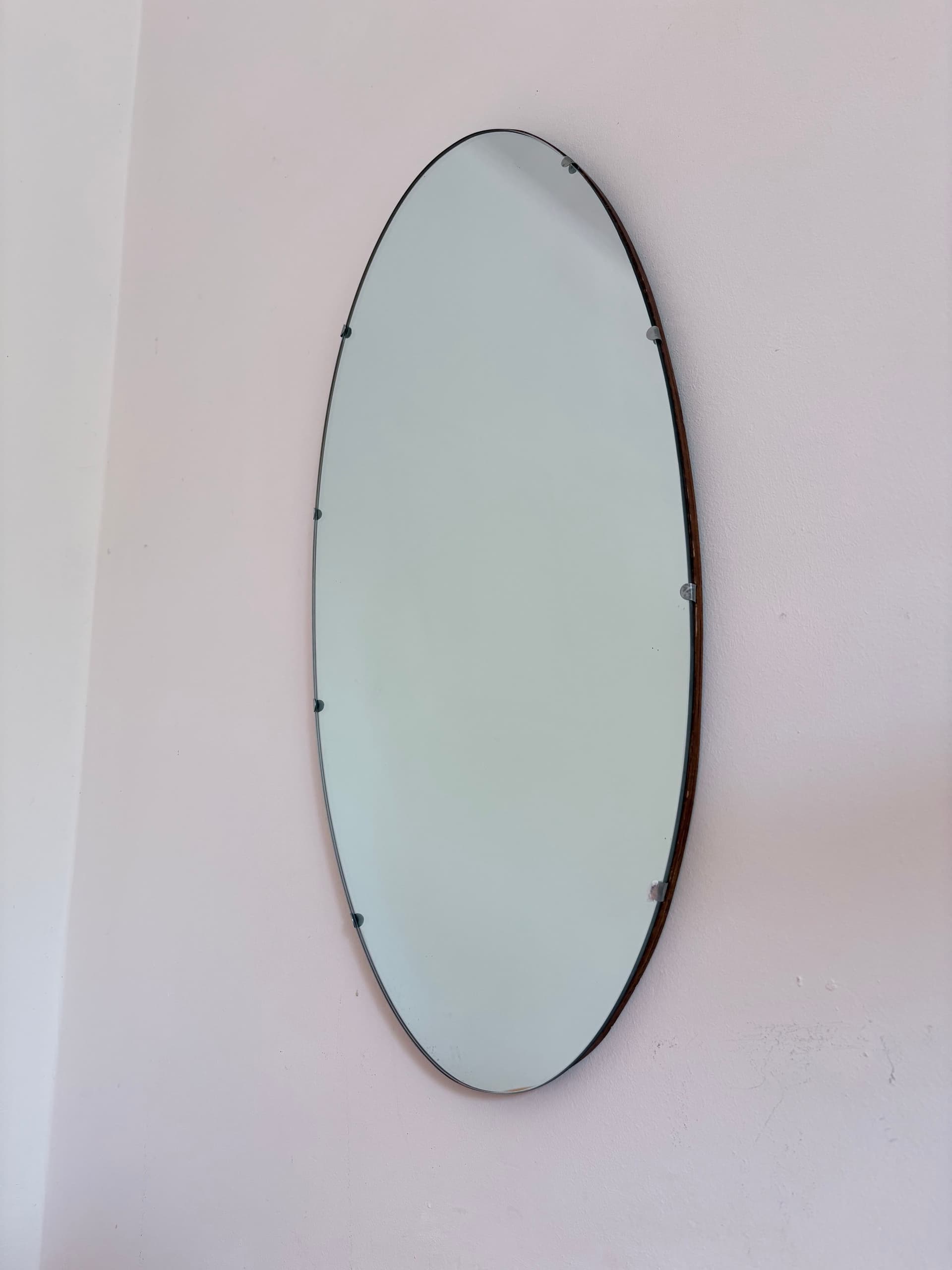 Mirror Rockabilly, silver mirror glass, brown plywood, Germany, 1960s. - 341494