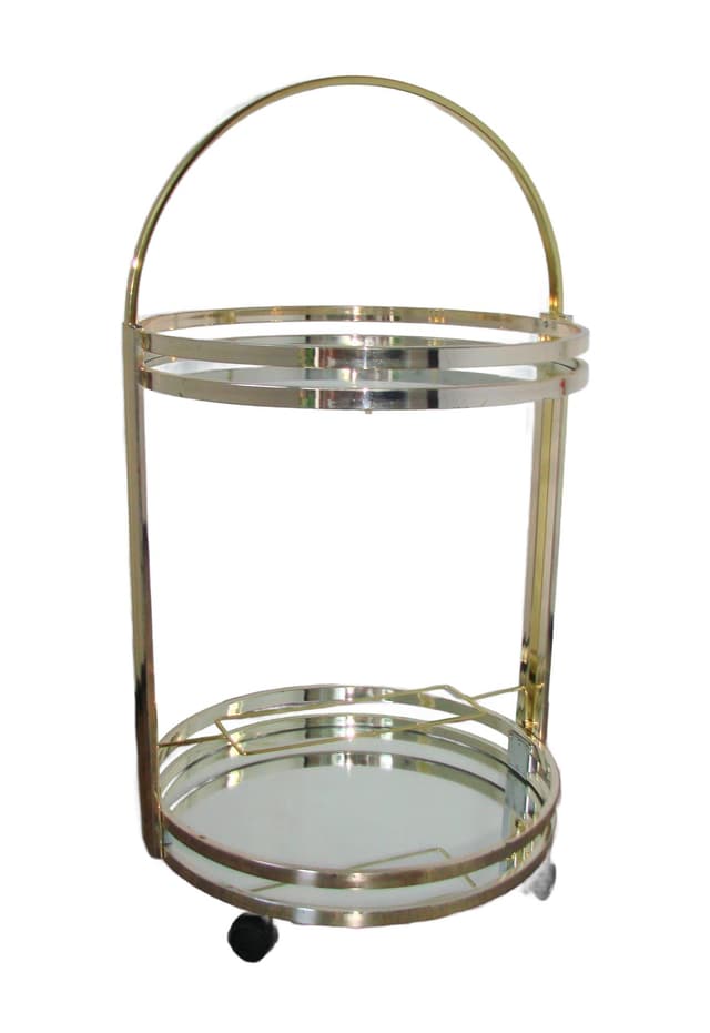 Bar Cart Art Deco, silver chrome, gold brass, clear glass, 1970s - DIMENSION