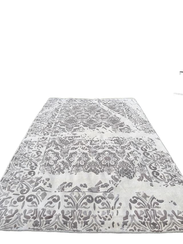 Persian rug, 275x185 cm, ivory Kashmiri wool, grey silk, Iran - DIMENSION