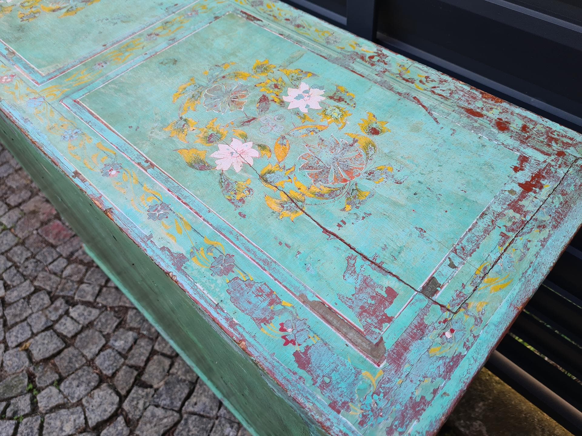 Sideboard Indian, turquoise-green, wood, metal, India, 1970s - 341612