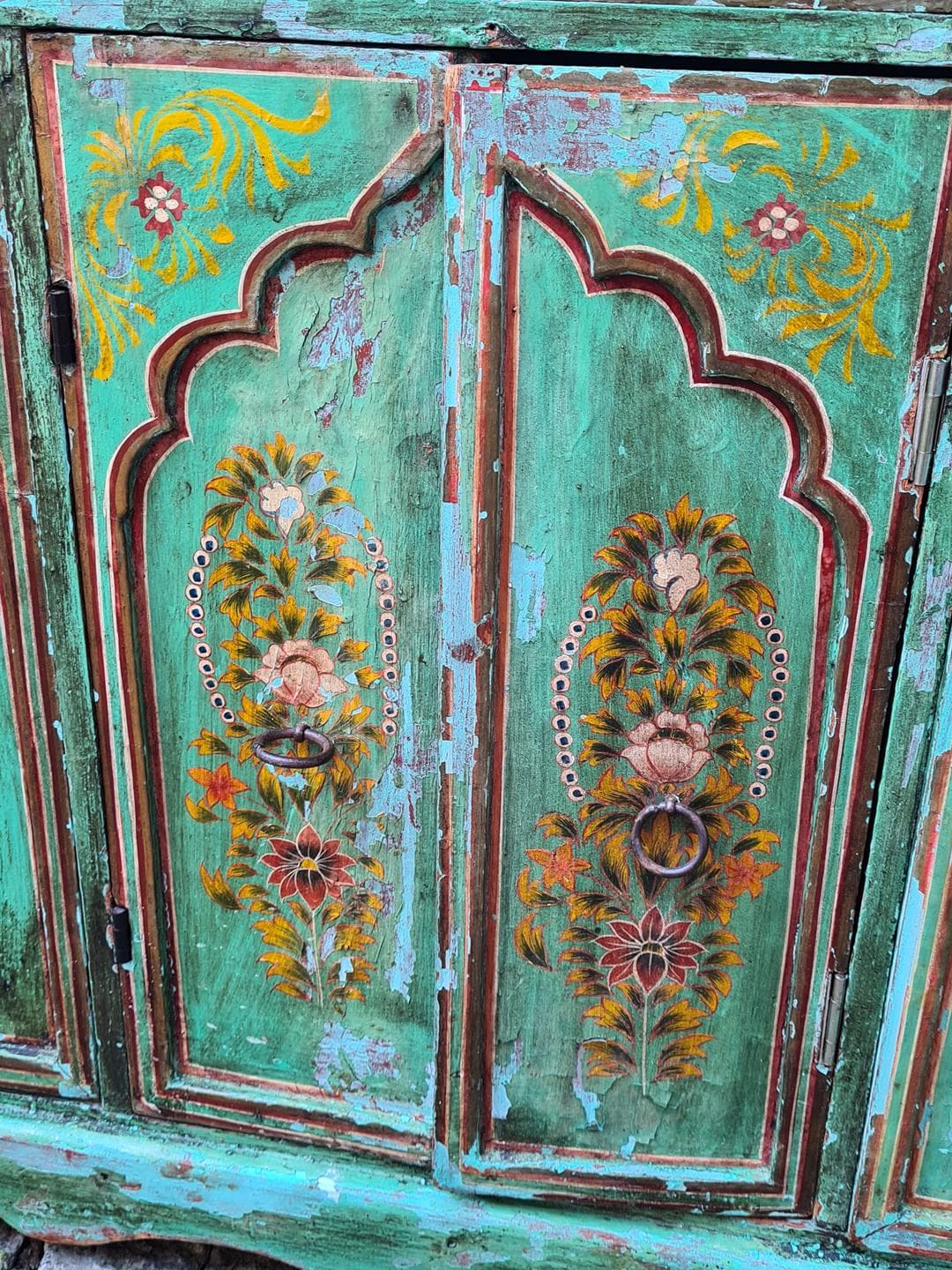 Sideboard Indian, turquoise-green, wood, metal, India, 1970s - 341614