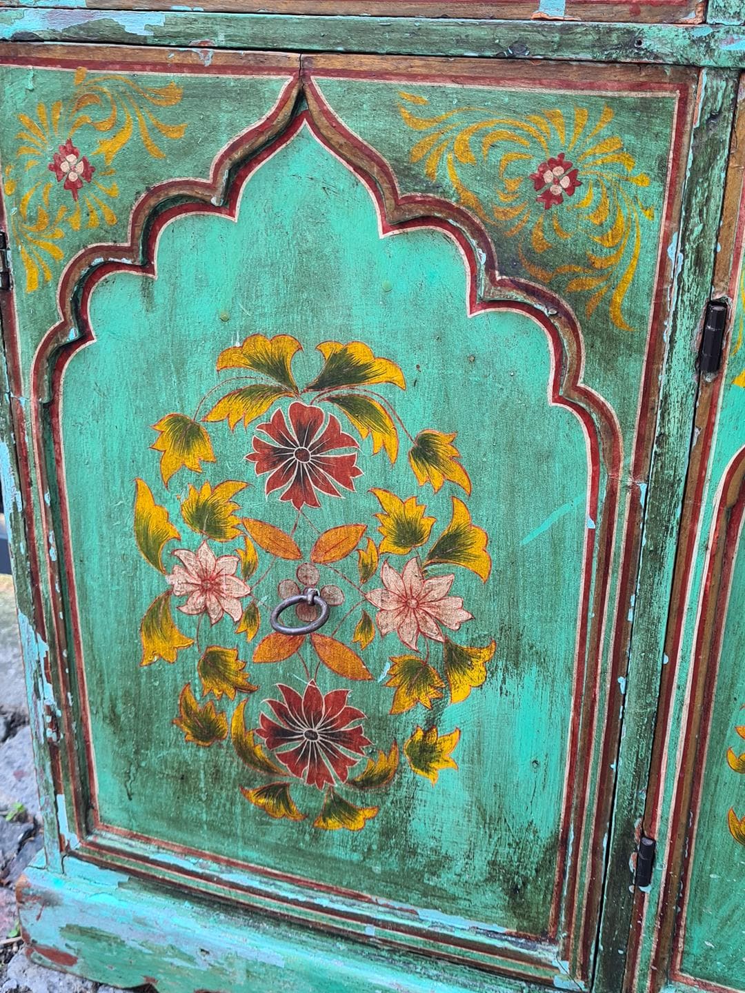 Sideboard Indian, turquoise-green, wood, metal, India, 1970s - 341613