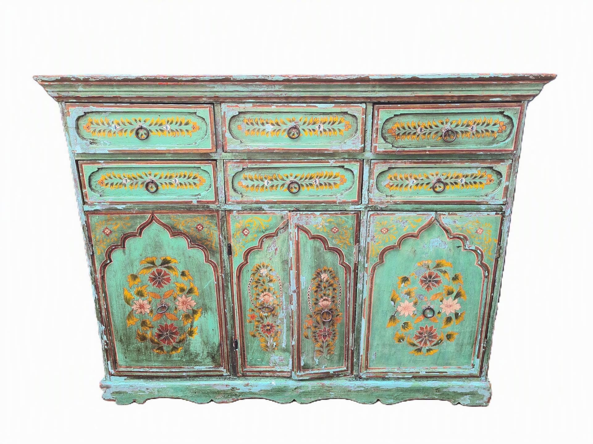 Sideboard Indian, turquoise-green, wood, metal, India, 1970s - 341611