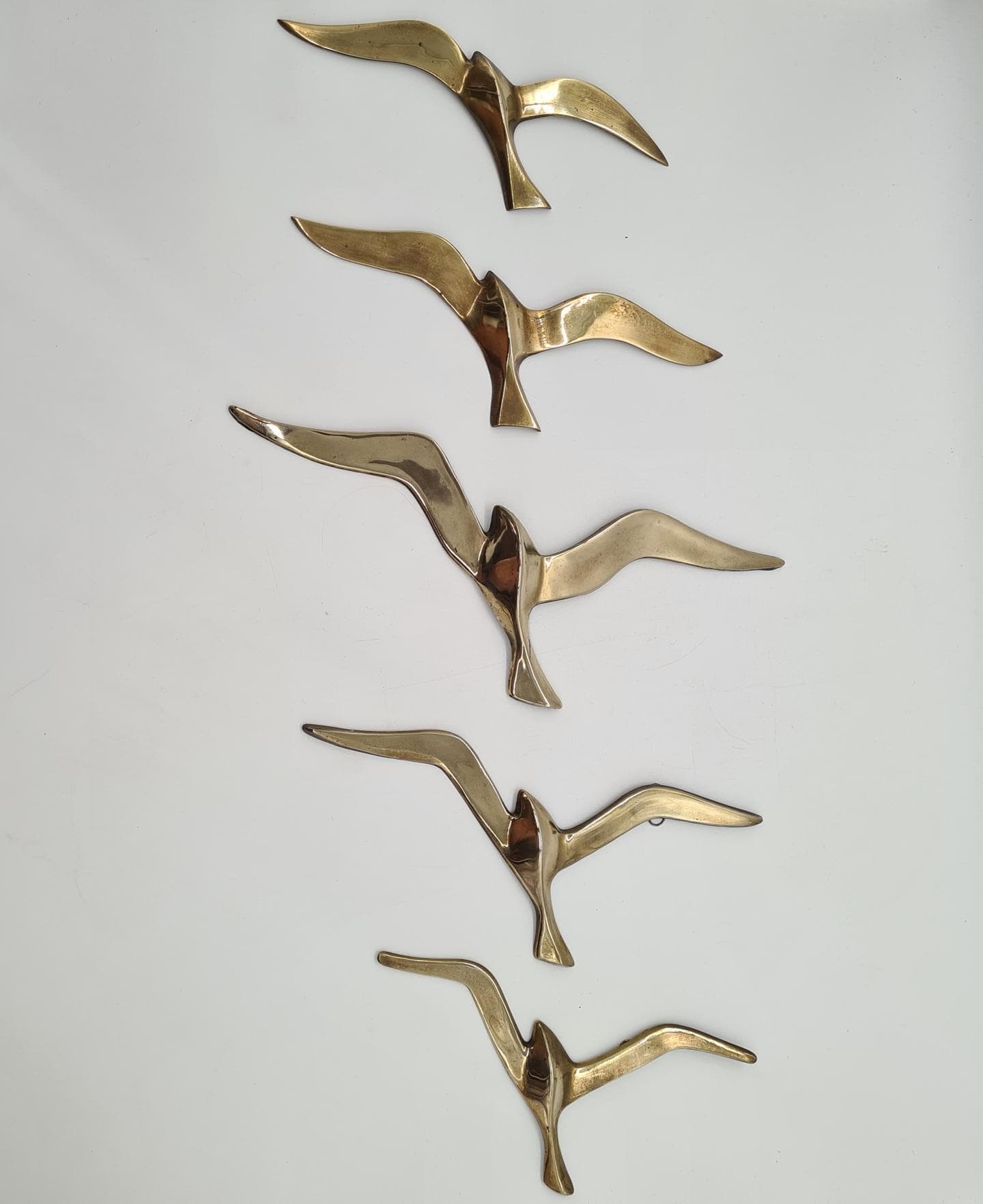 Set of Five Wall Sculptures, Modernist Seagulls, Gold Brass, Norway, 1970s - 341645