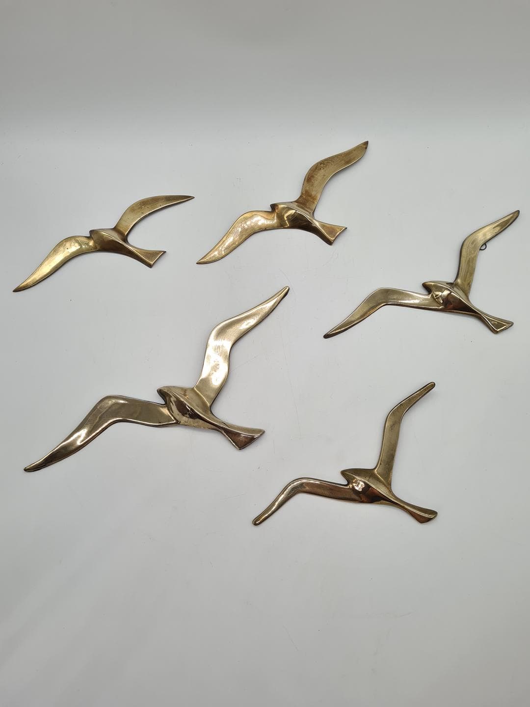 Set of Five Wall Sculptures, Modernist Seagulls, Gold Brass, Norway, 1970s - 341646