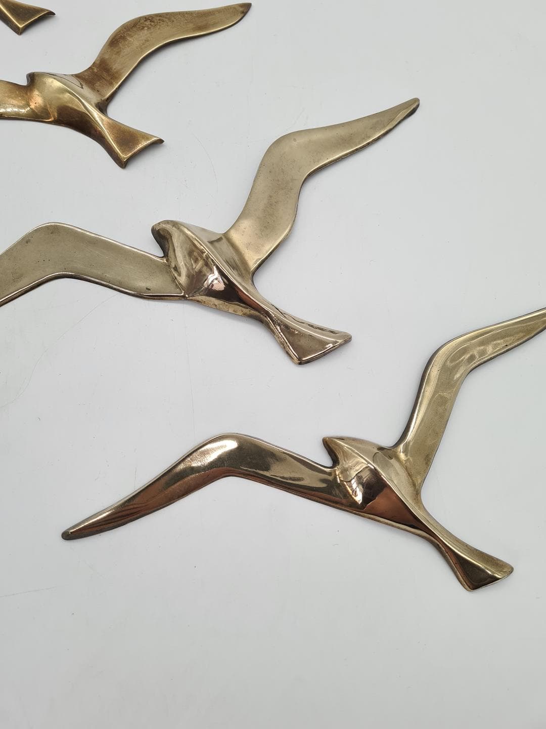 Set of Five Wall Sculptures, Modernist Seagulls, Gold Brass, Norway, 1970s - 341647