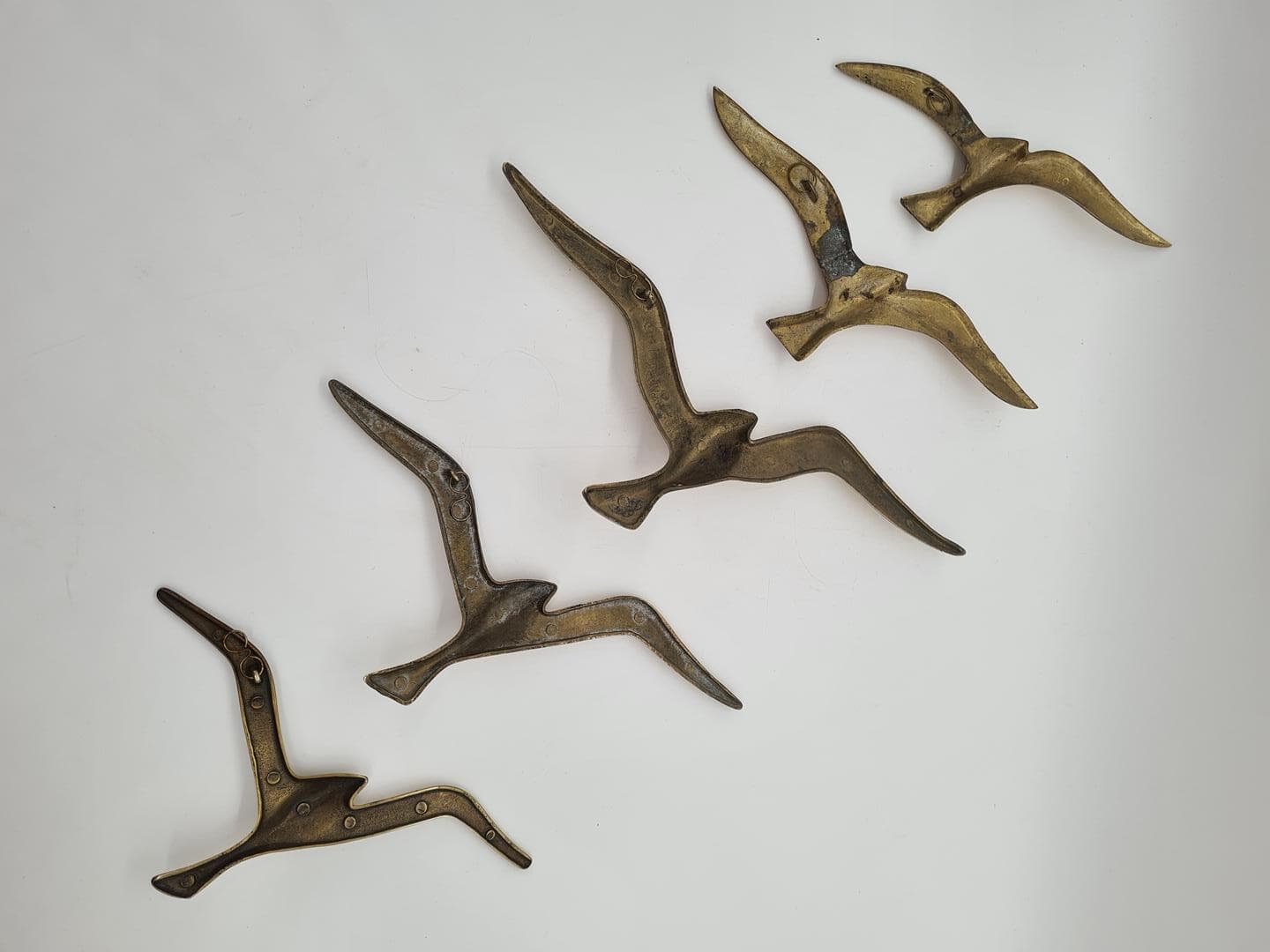 Set of Five Wall Sculptures, Modernist Seagulls, Gold Brass, Norway, 1970s - 341644
