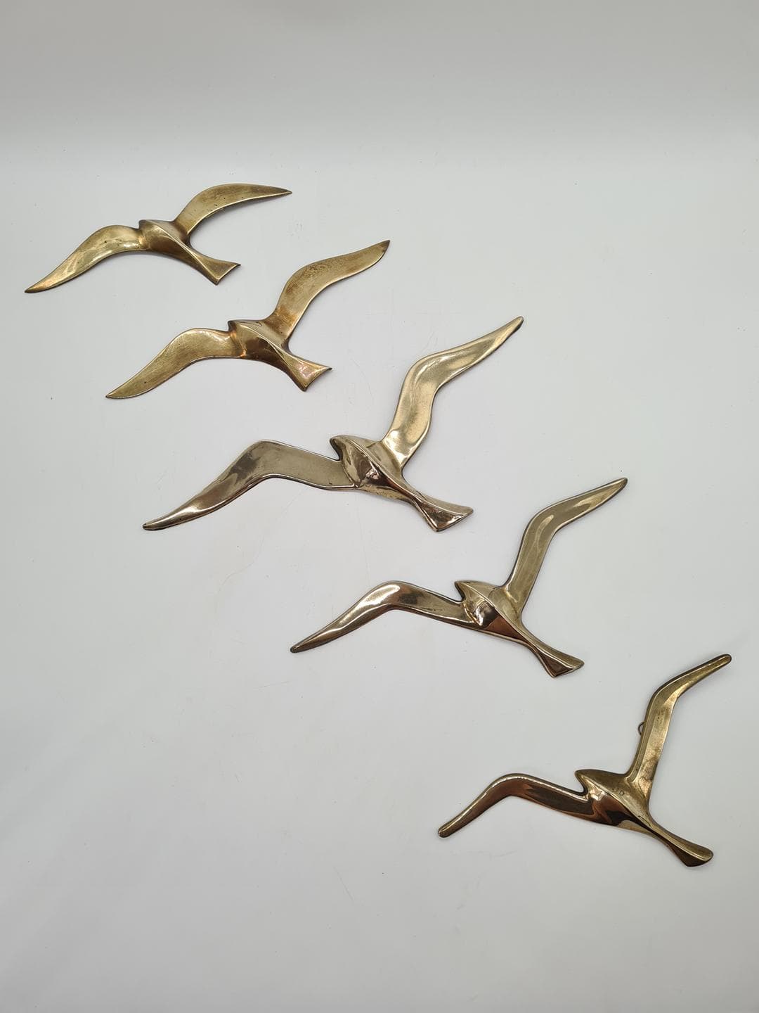 Set of Five Wall Sculptures, Modernist Seagulls, Gold Brass, Norway, 1970s - 341649