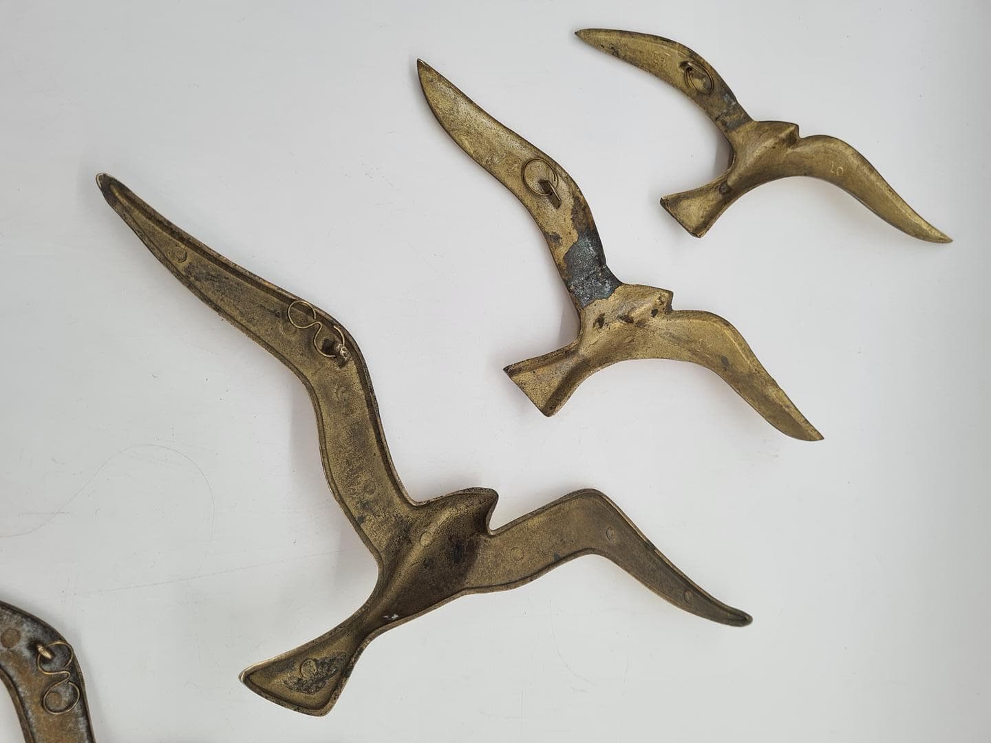 Set of Five Wall Sculptures, Modernist Seagulls, Gold Brass, Norway, 1970s - 341642