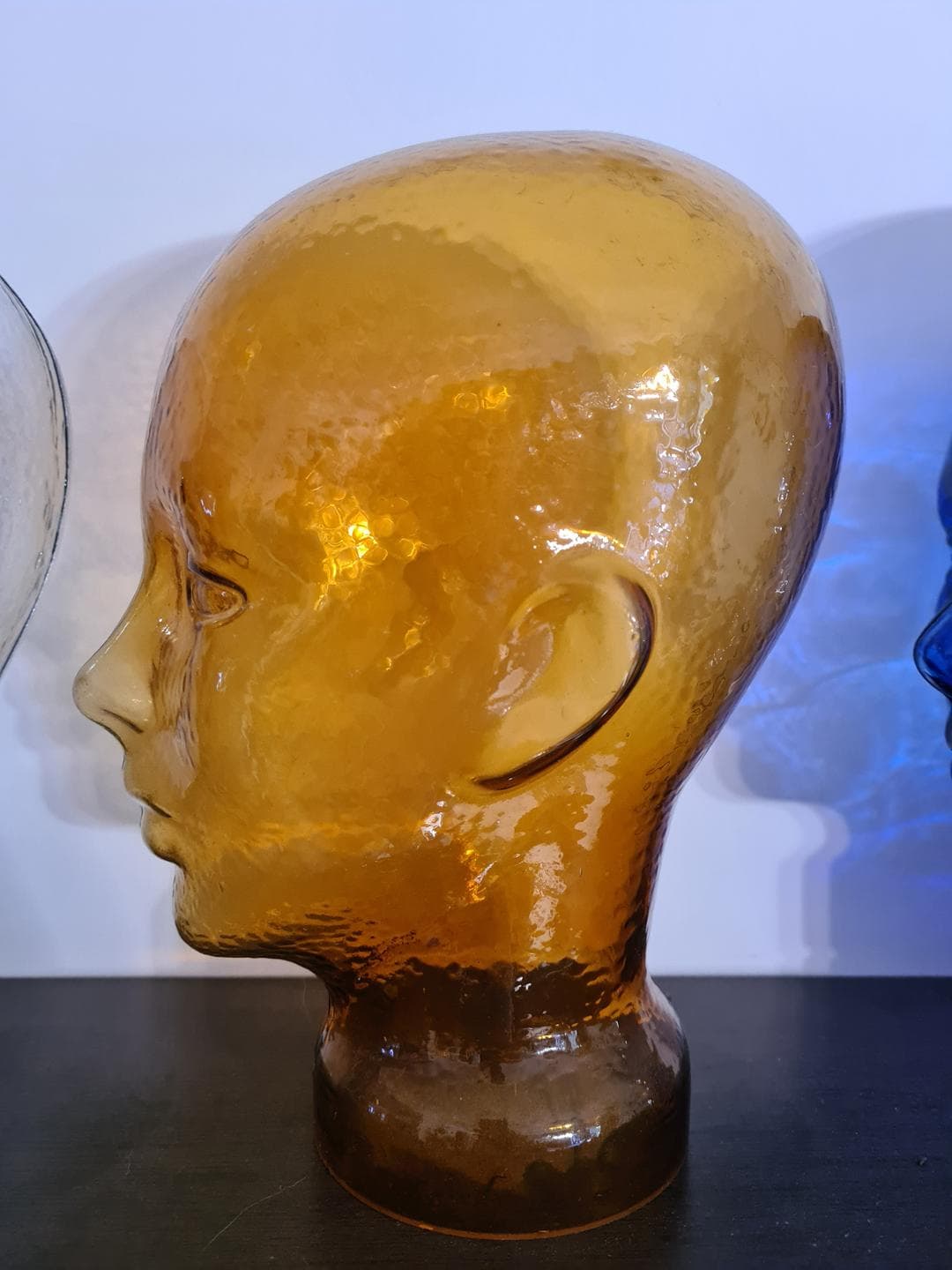 Set of Four Display Heads, black, clear, amber, cobalt, glass, 1970s - 341680
