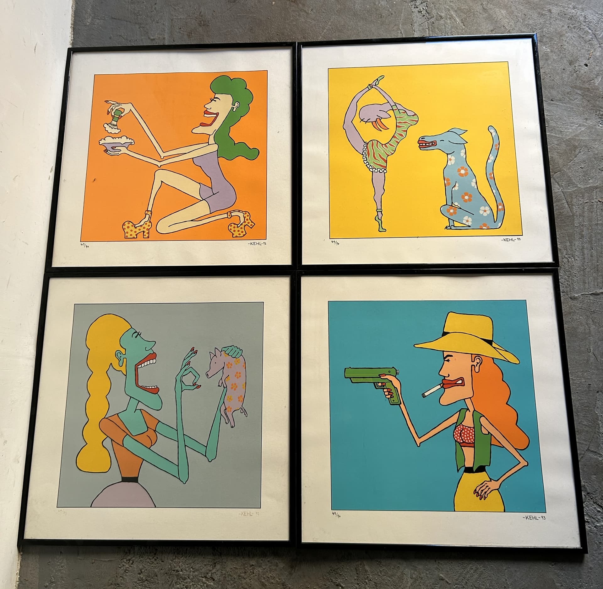 Set of Four Pop Art Prints 67x67 cm, colored paper, black wood, Germany, 1990s - 341719