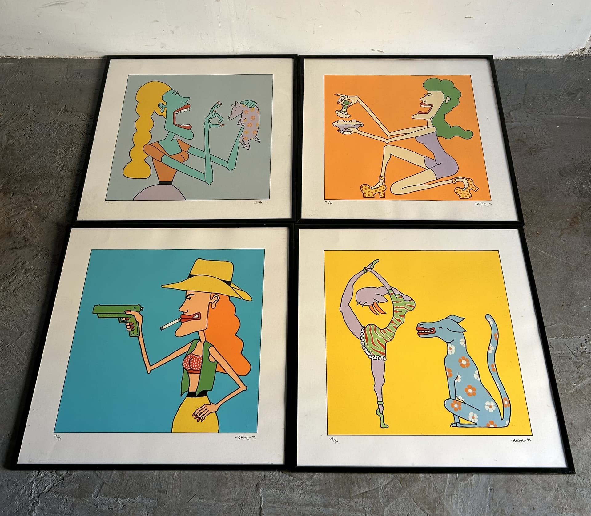 Set of Four Pop Art Prints 67x67 cm, colored paper, black wood, Germany, 1990s - 341717