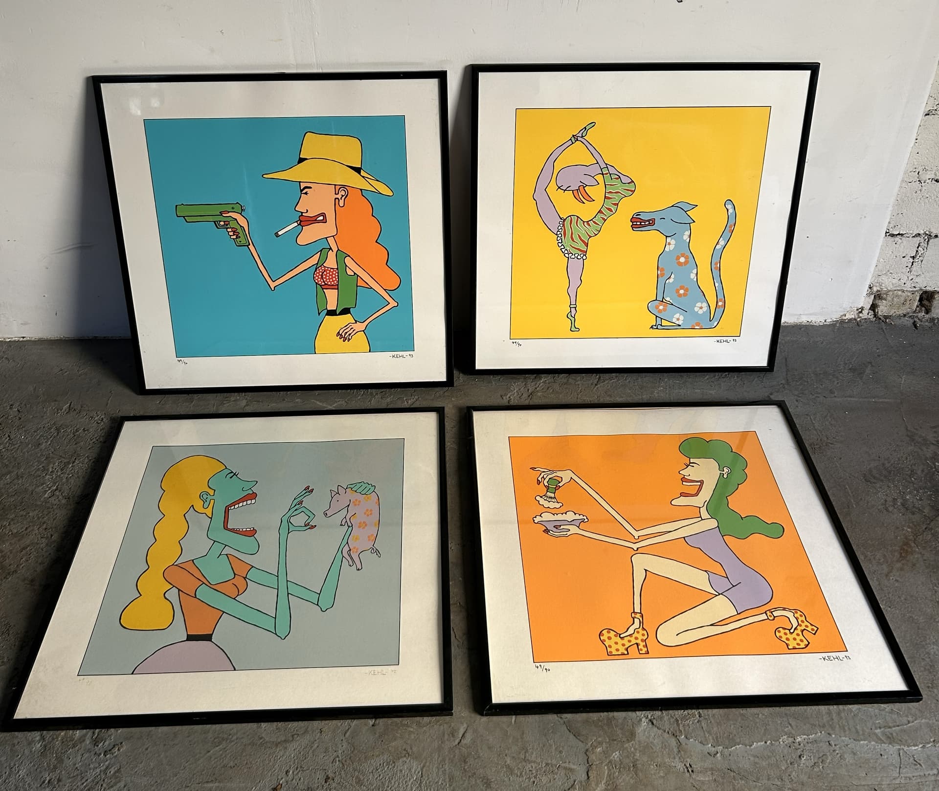 Set of Four Pop Art Prints 67x67 cm, colored paper, black wood, Germany, 1990s - 341715