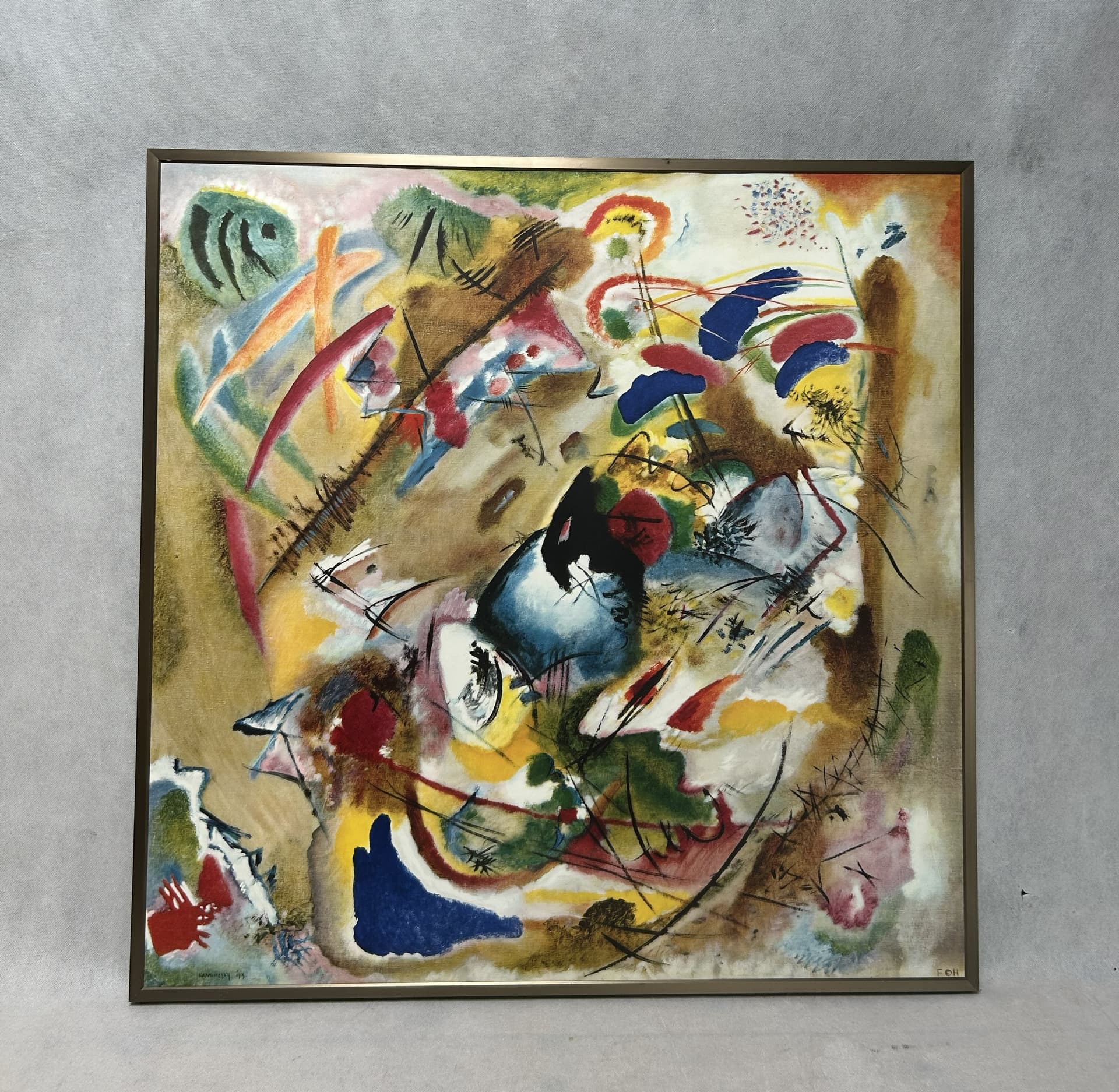 Framed Print Improvisation. Dreamy, multicolor, paper, brown metal frame, art. W. Kandinsky, 71x71 cm, early 20th c. - 341755