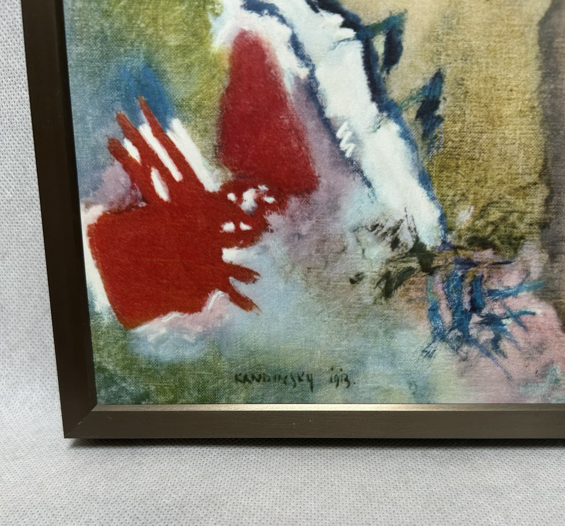 Framed Print Improvisation. Dreamy, multicolor, paper, brown metal frame, art. W. Kandinsky, 71x71 cm, early 20th c. - 341754