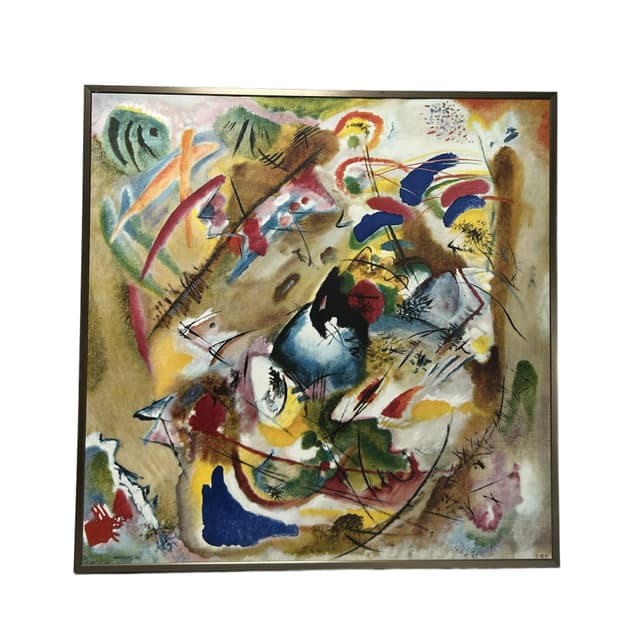 Framed Print Improvisation. Dreamy, multicolor, paper, brown metal frame, art. W. Kandinsky, 71x71 cm, early 20th c. - DIMENSION