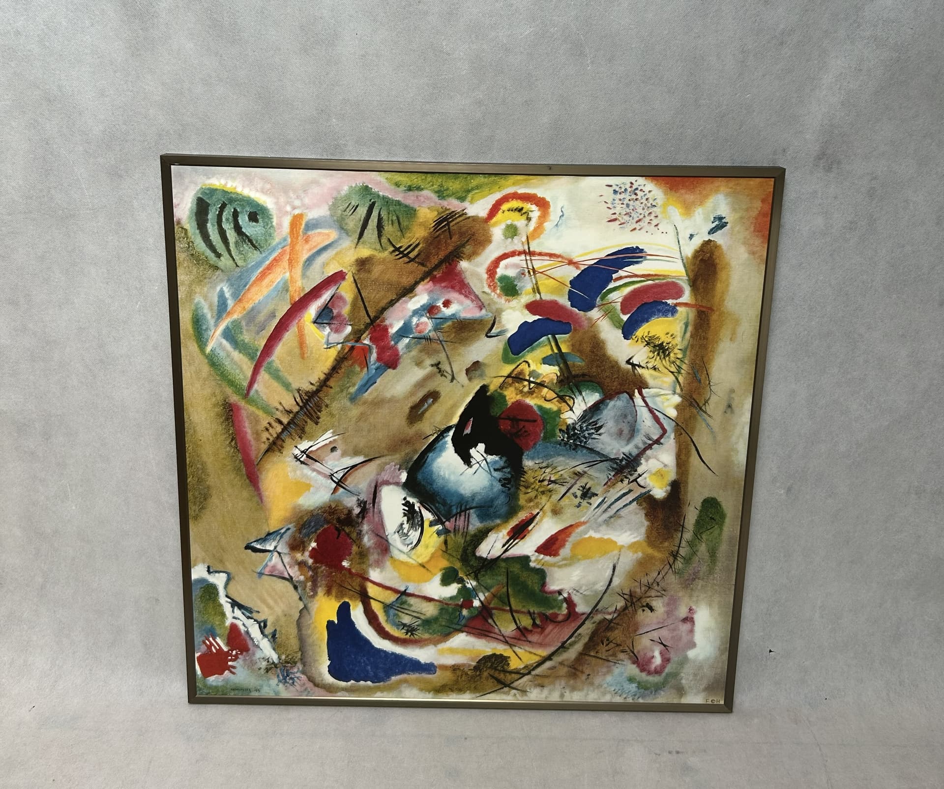 Framed Print Improvisation. Dreamy, multicolor, paper, brown metal frame, art. W. Kandinsky, 71x71 cm, early 20th c. - 341753